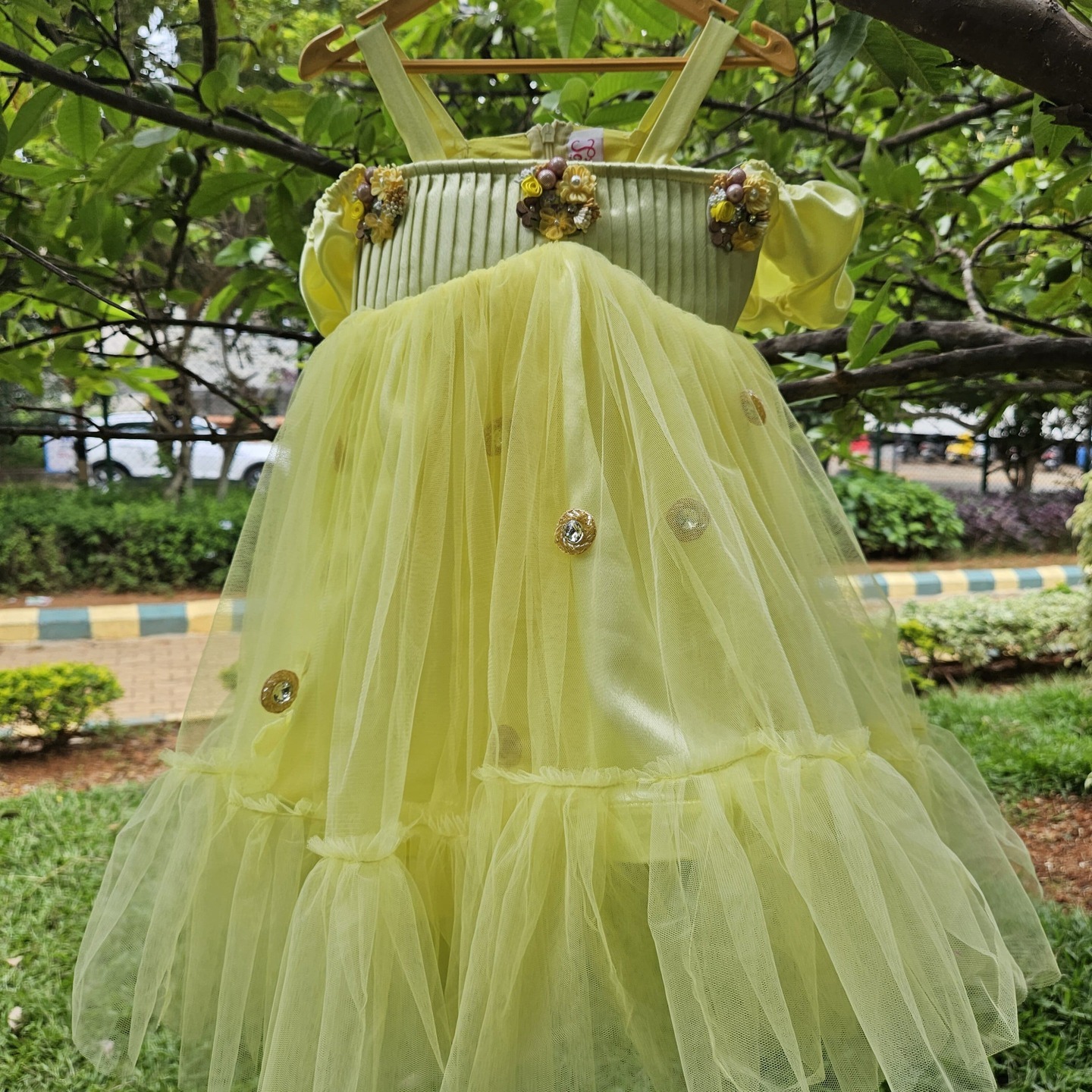 LS-0113 - Yellow Off Shoulder Frock