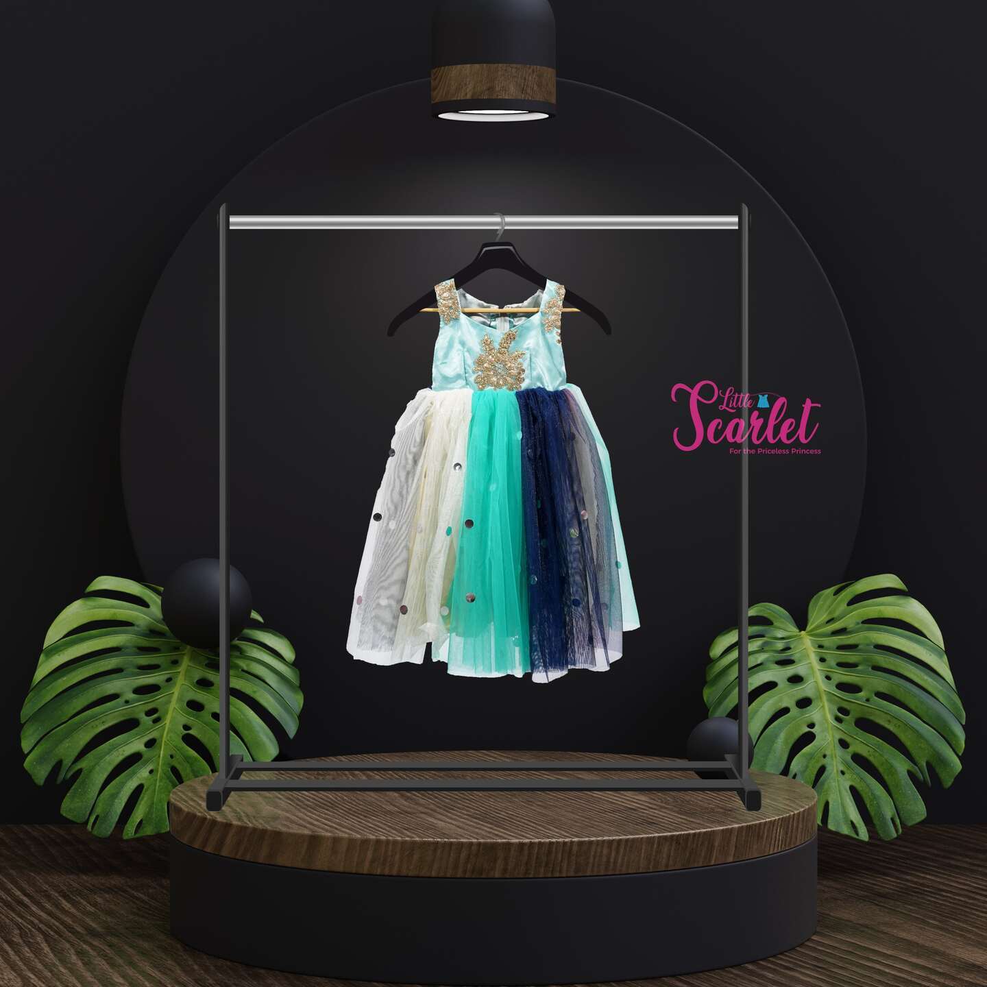 LS-0096 - Multi-Color Aqua Blue Embroidery Frock