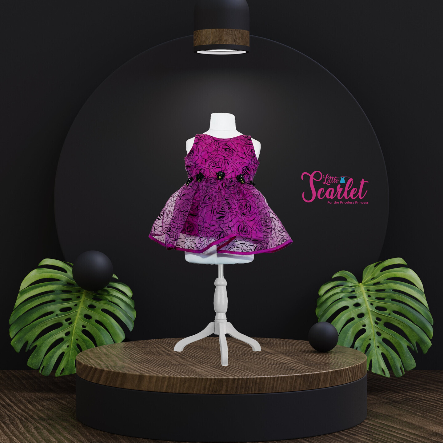 LS-0035 - Pink And Black Rose Frock