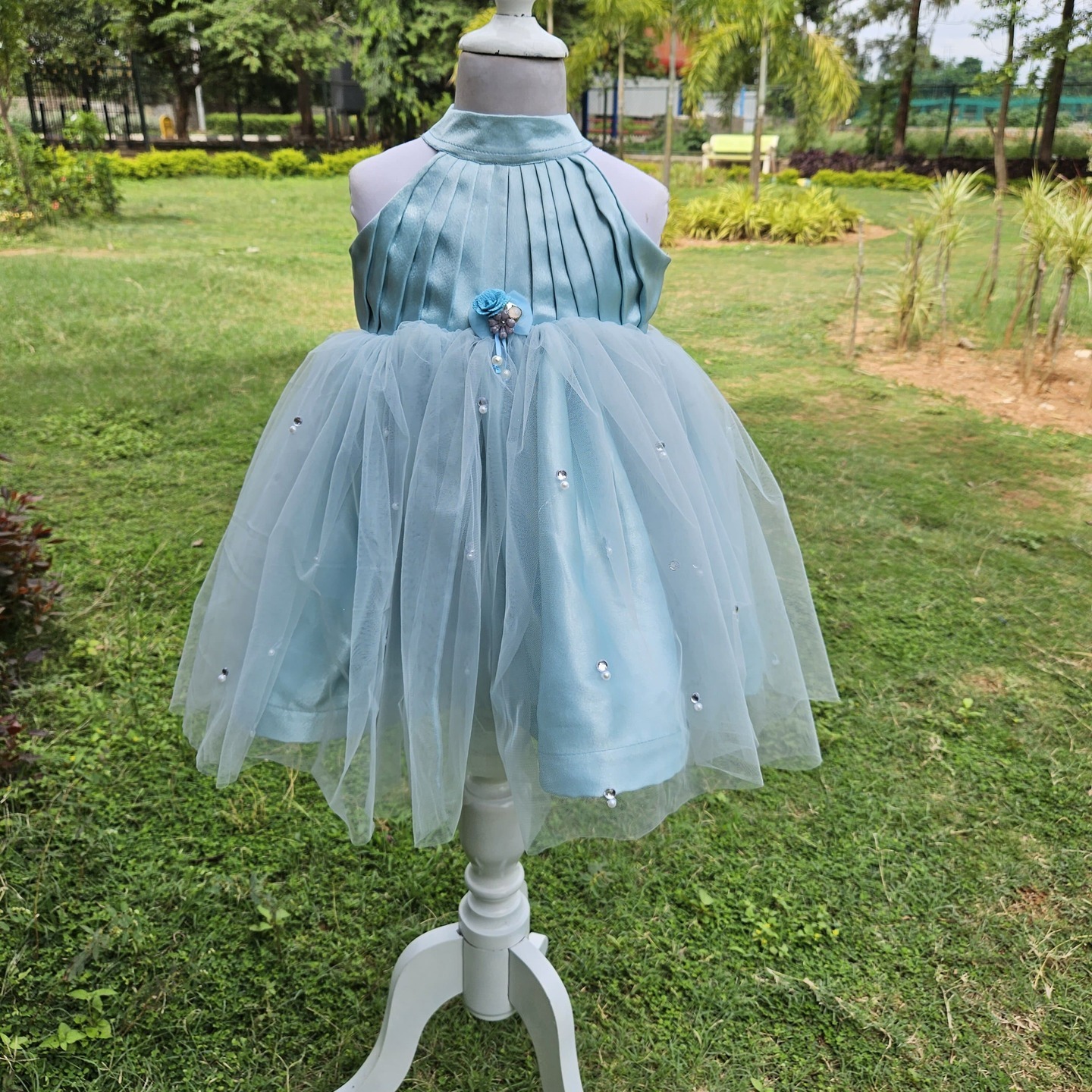 LS-0128 - Sky Blue Halter Neck Frock
