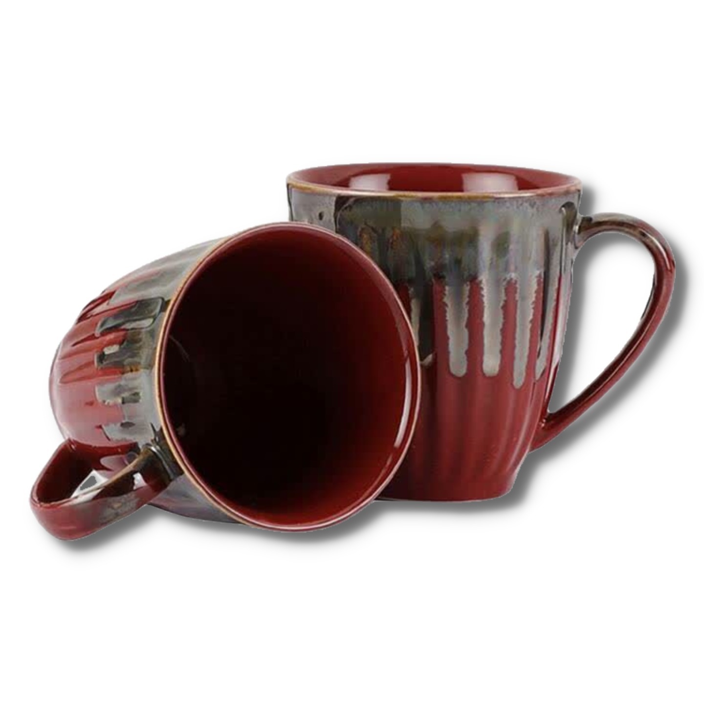 Prettify!™ Maroon and Grey Handcrafted Tea/Coffee Mugs (Set of 2)