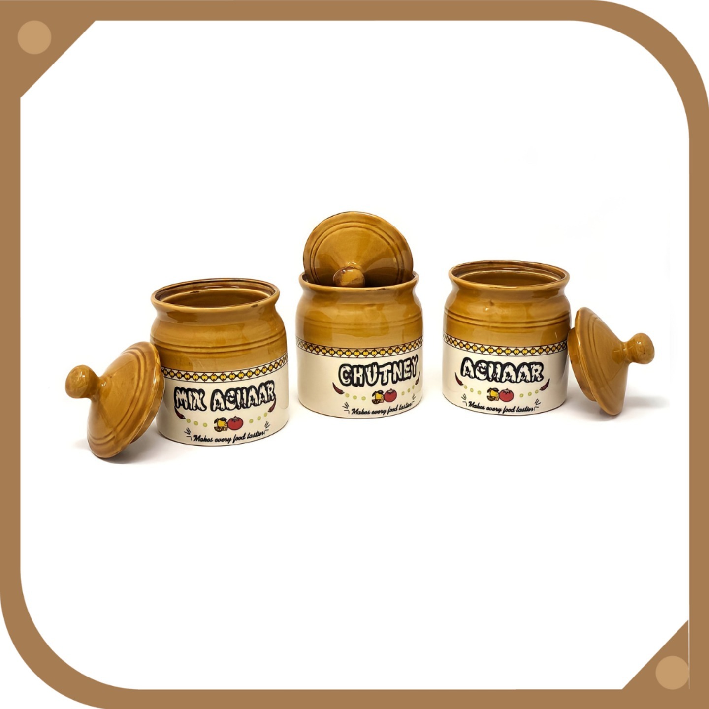 Prettify!™ Multipurpose Ceramic Pickle Chutney Jars with Lid (Set of 3)