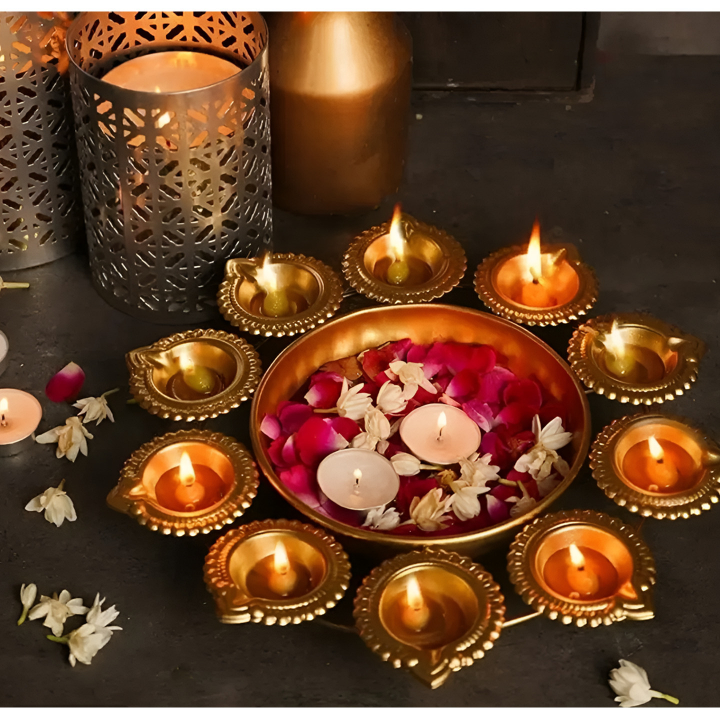 Prettify!™ Celebration Decorative Metal Diya Urli Tealight Holder 