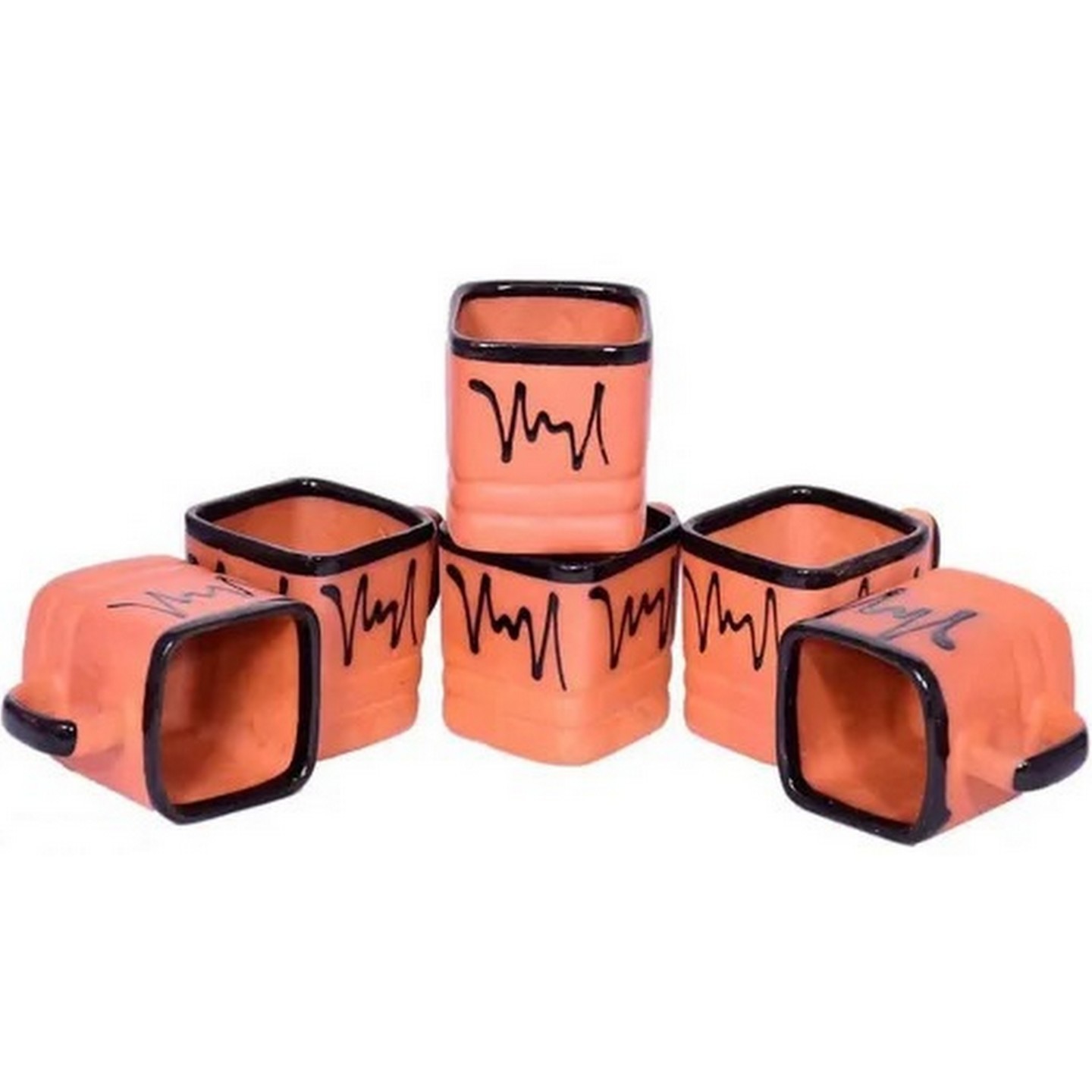 Prettify!™ Re-useable Traditional Style Glazed Terracotta Mitti/Kulhad/Kullar/Kullad Tea Cups for Tea, Coffee & Milk (Set of 6, 150 ML)