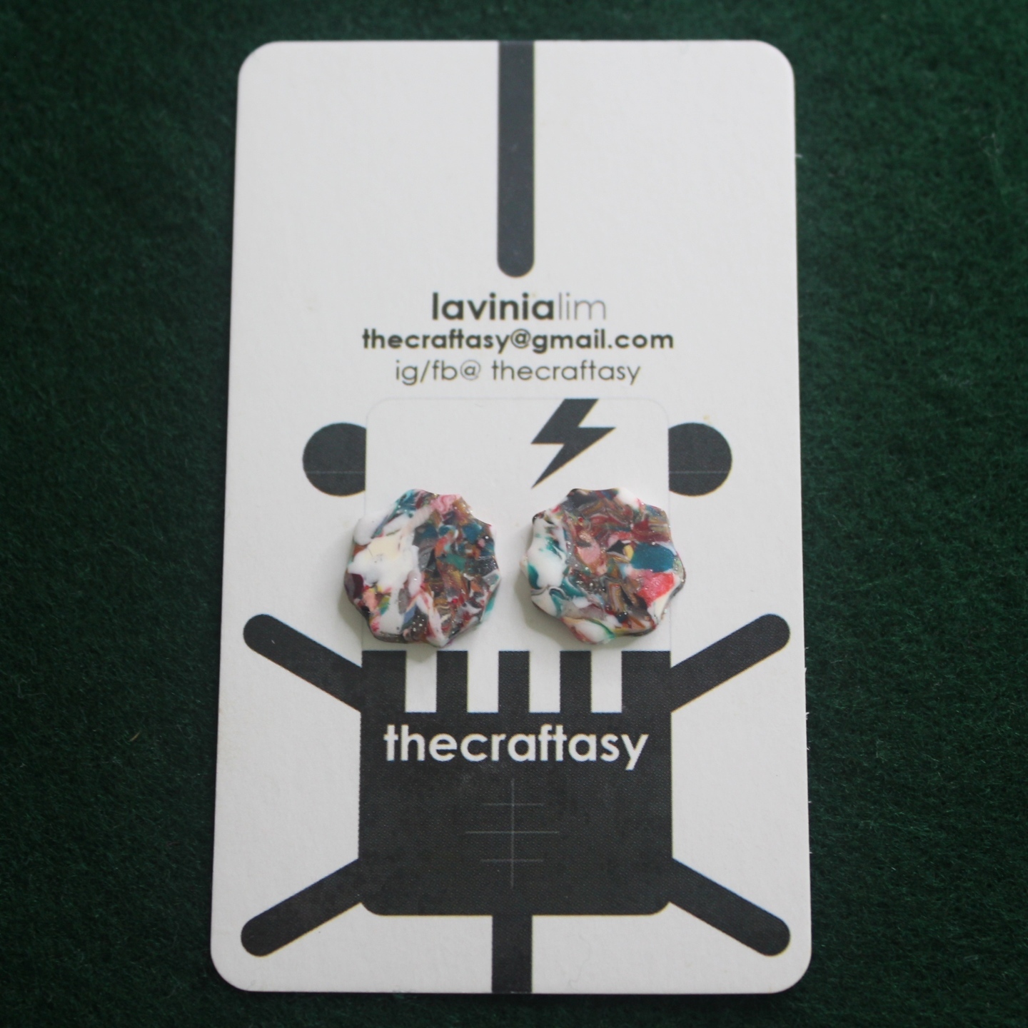 Polymerclay Earrings - Marbling Flower Stud Small Smooth