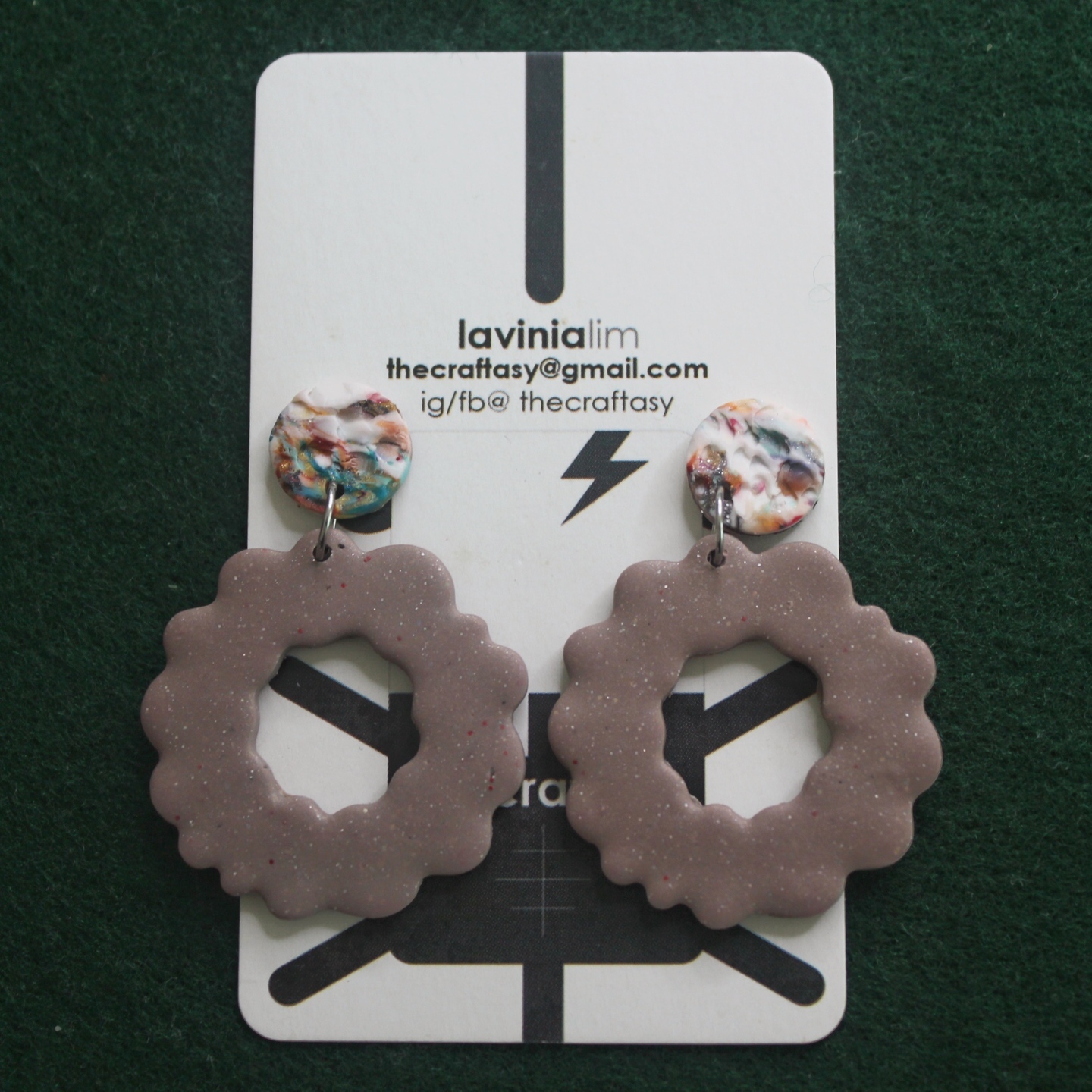 Polymerclay Earrings - Marbling Flower Stud Plain Textured