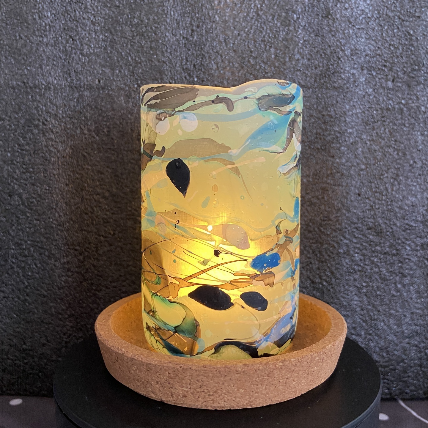 Repurposed glass vessel with marbling art, Medium No. 3