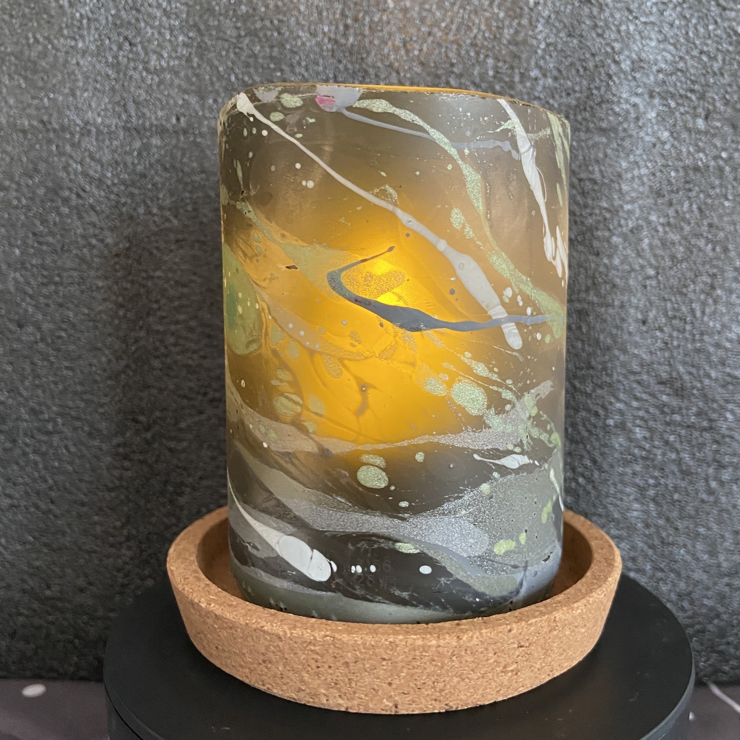 Repurposed glass vessel with marbling art, Large No. 6