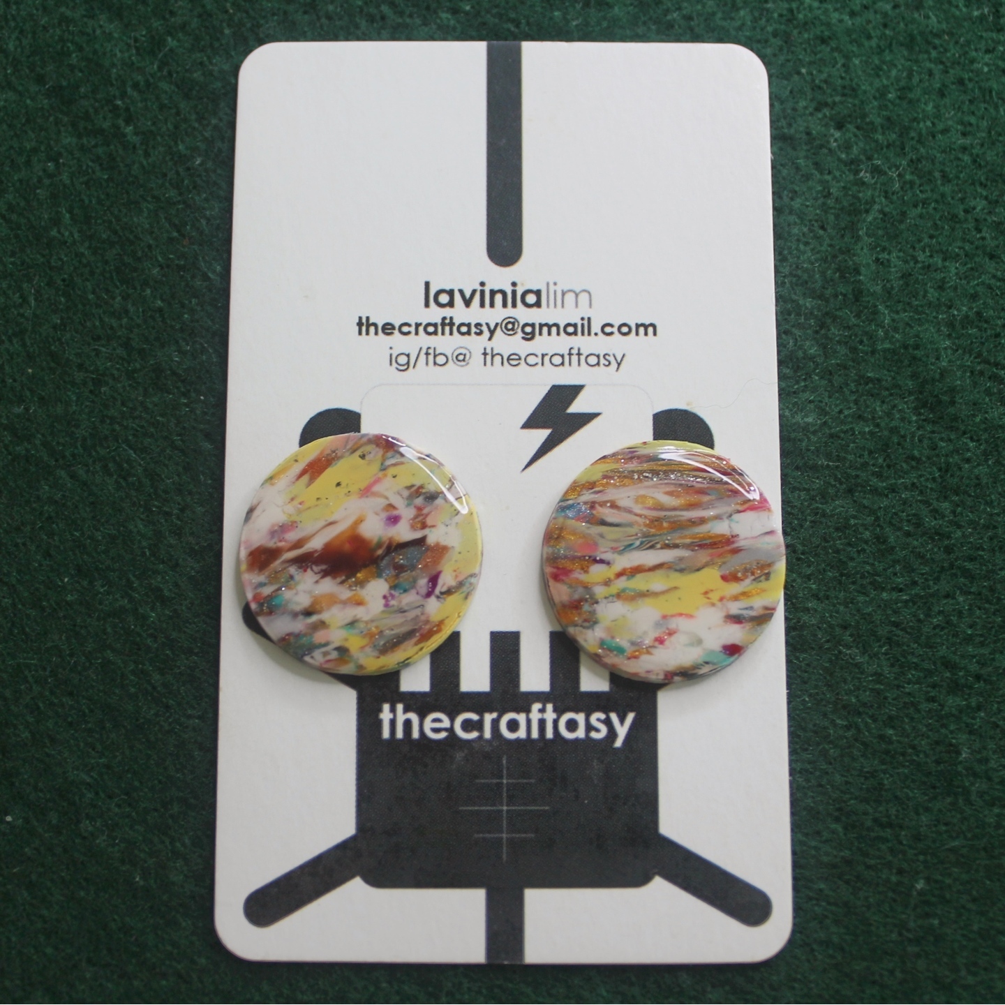 Polymerclay Earrings - Marbling Round Stud Semi-Medium Resin