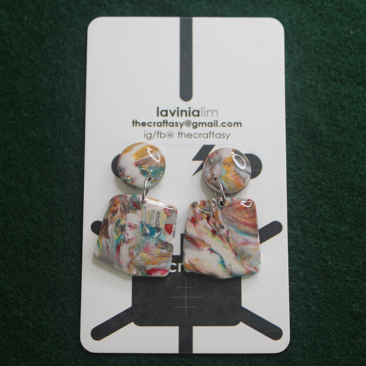 Polymerclay Earrings - Marbling Square Stud Resin
