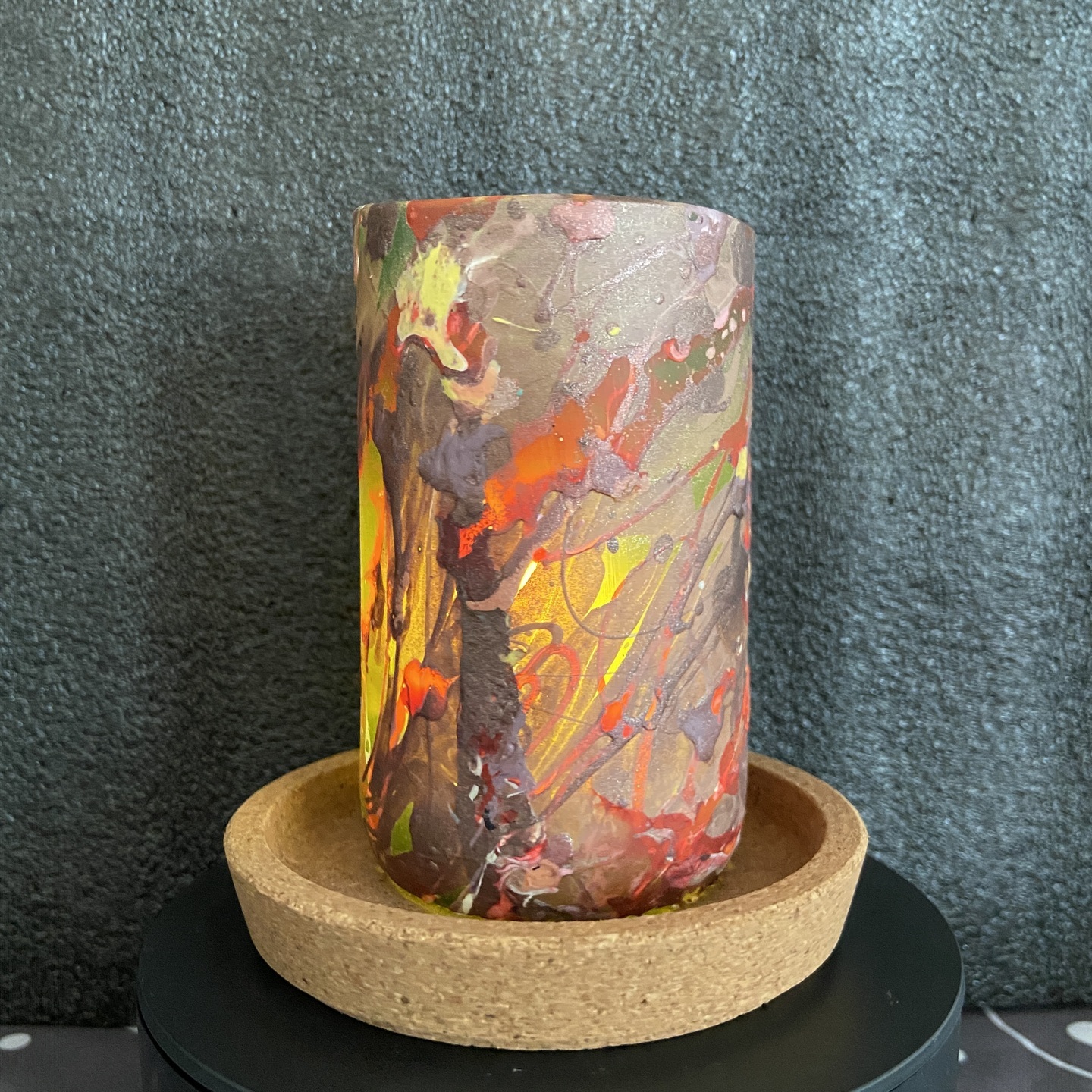 Repurposed glass vessel with marbling art, Medium No. 12