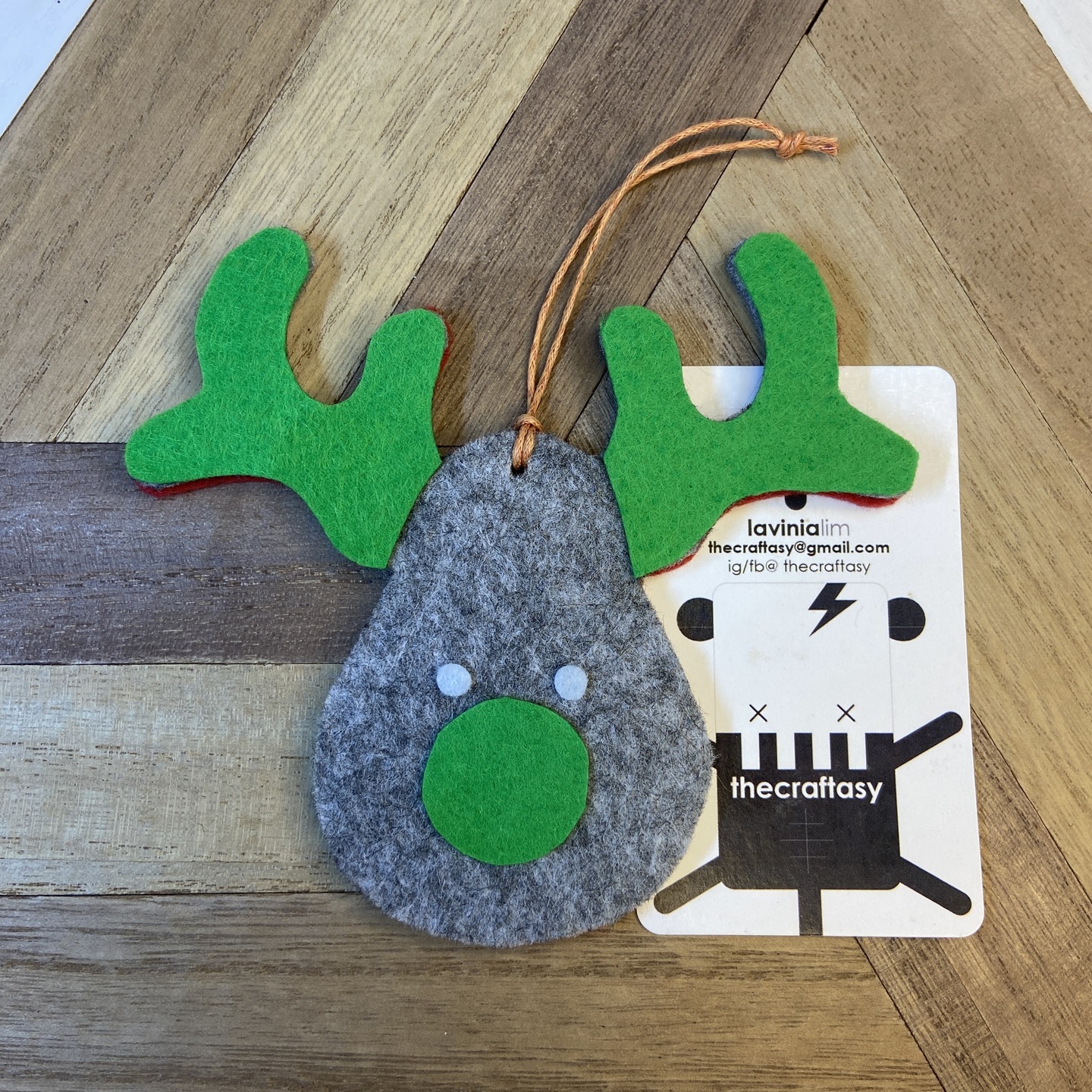 Christmas Ornaments Felt - Reindeer Green, Red