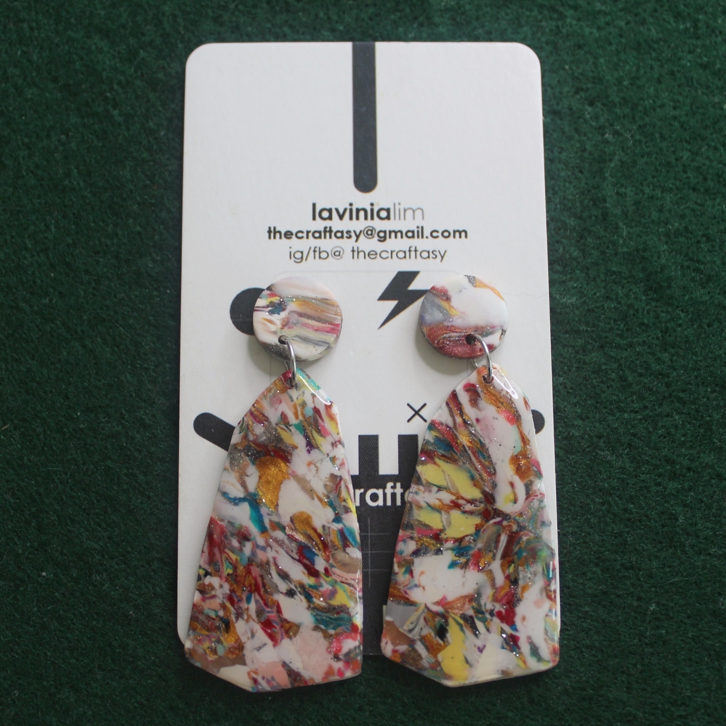 Polymerclay Earrings - Marbling Long Stud Resin