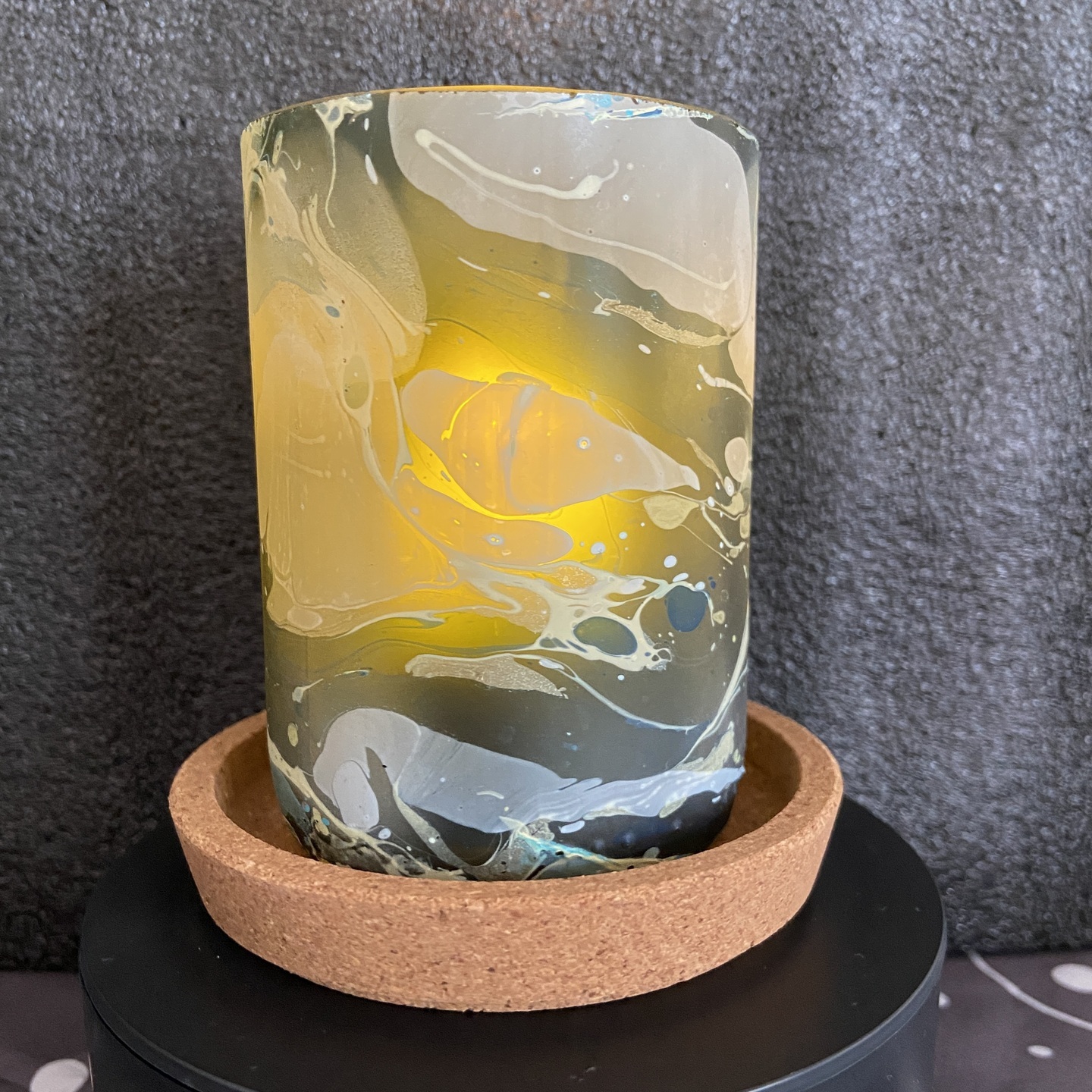 Repurposed glass vessel with marbling art, Large No. 3