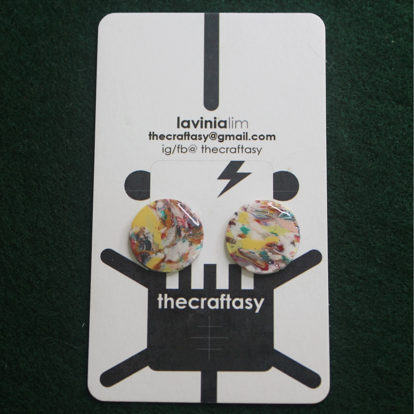 Polymerclay Earrings - Marbling Round Stud Small Resin 03