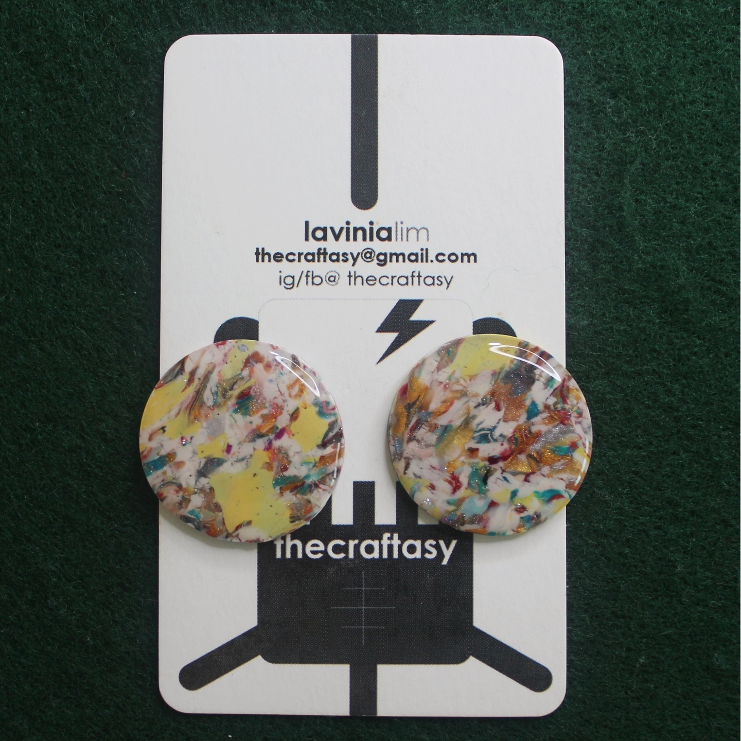Polymerclay Earrings - Marbling Round Stud Medium Resin