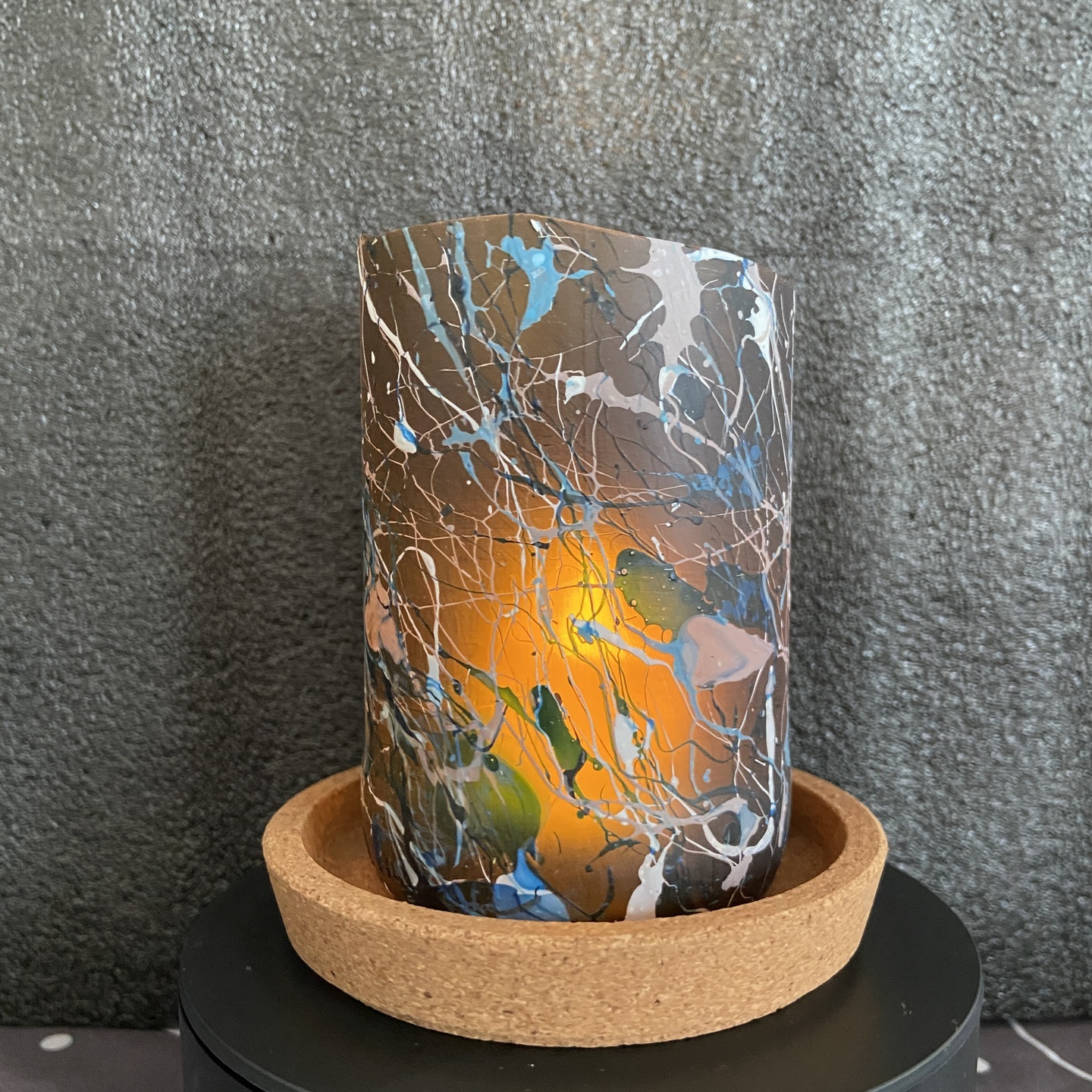 Repurposed glass vessel with marbling art, Large No. 5