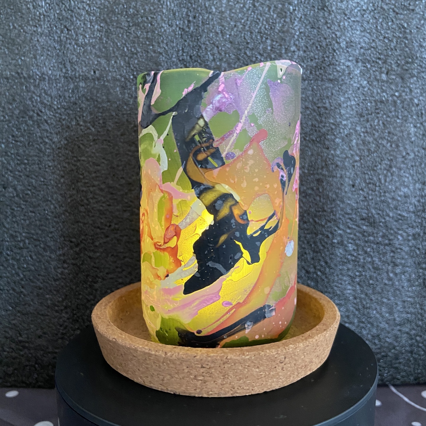 Repurposed glass vessel with marbling art, Medium No. 11