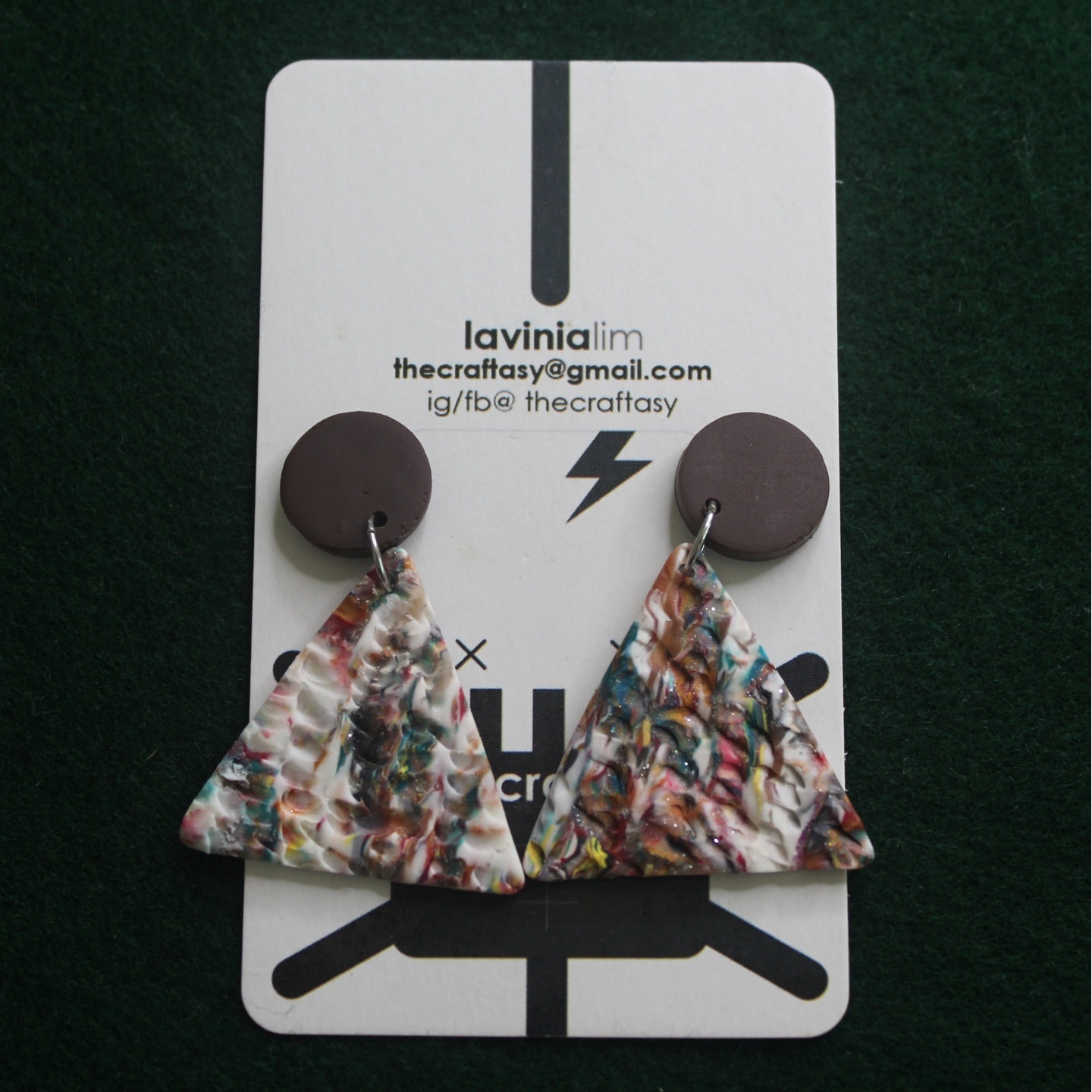 Polymerclay Earrings - Marbling Triangle Stud Textured