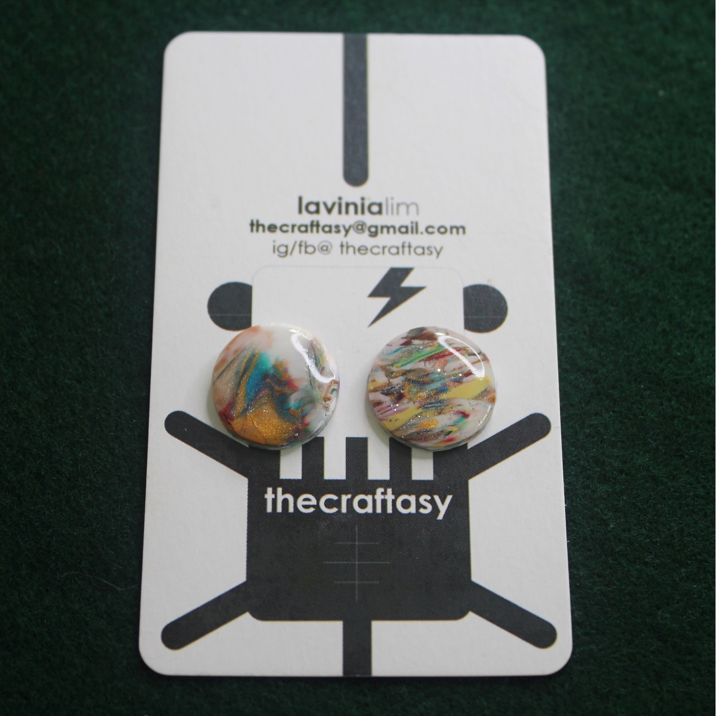 Polymerclay Earrings - Marbling Round Stud Small Resin 02
