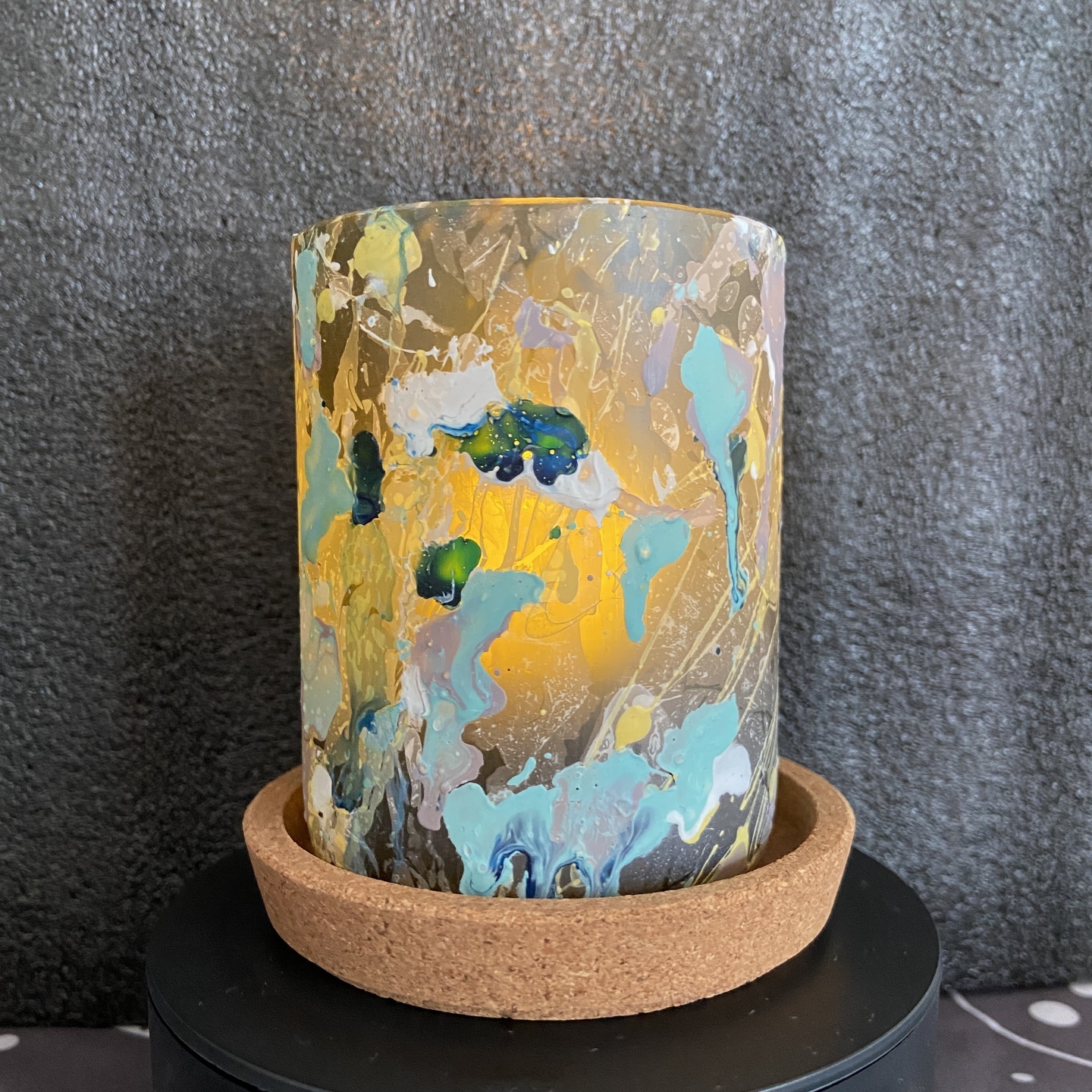 Repurposed glass vessel with marbling art, Large No. 4