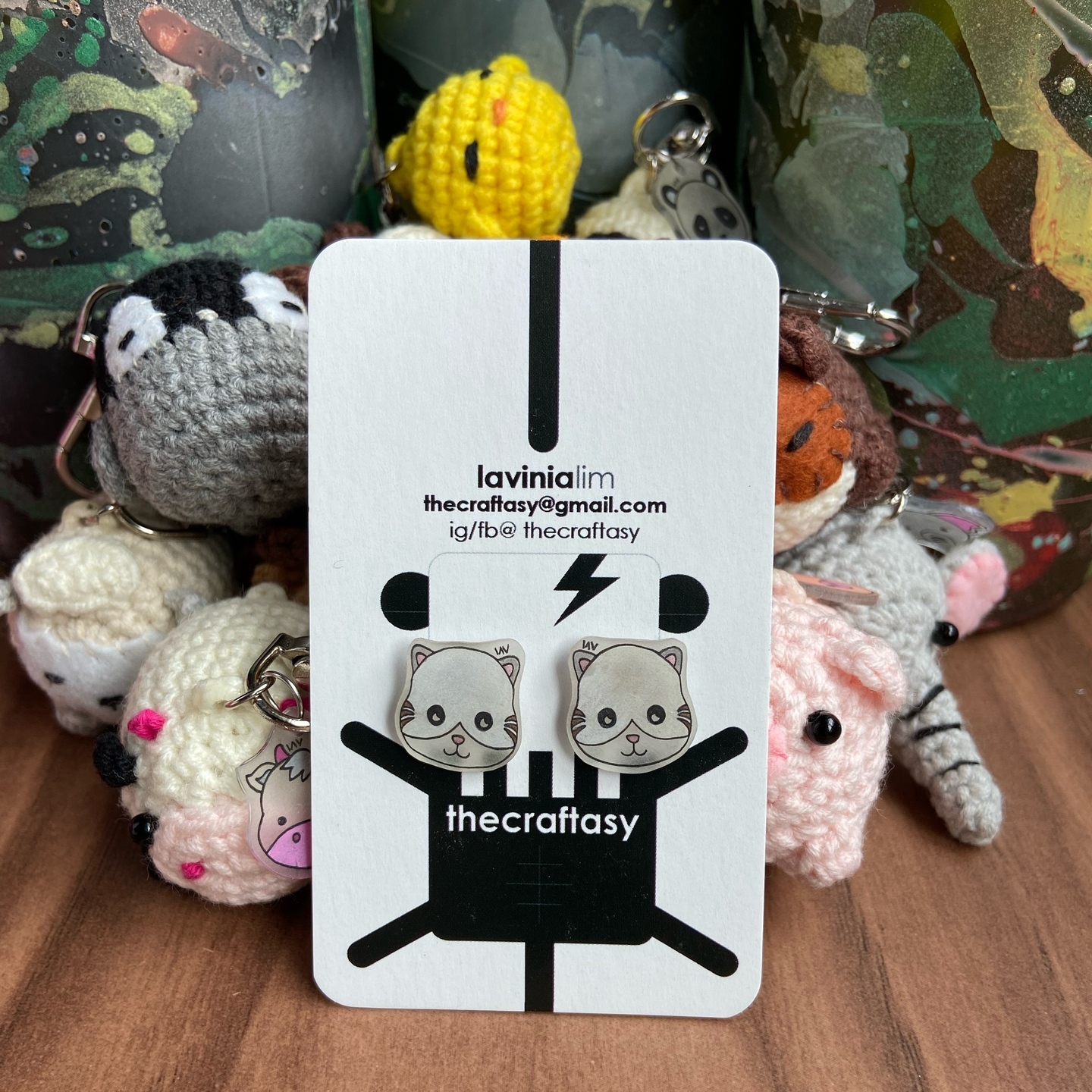 Animal Earrings - Cat (White)