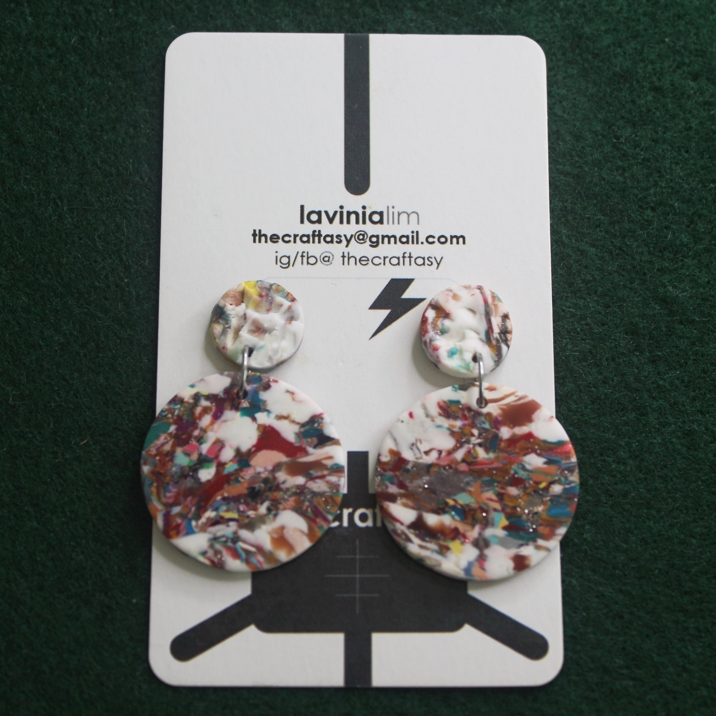 Polymerclay Earrings - Marbling Round Stud Medium Textured