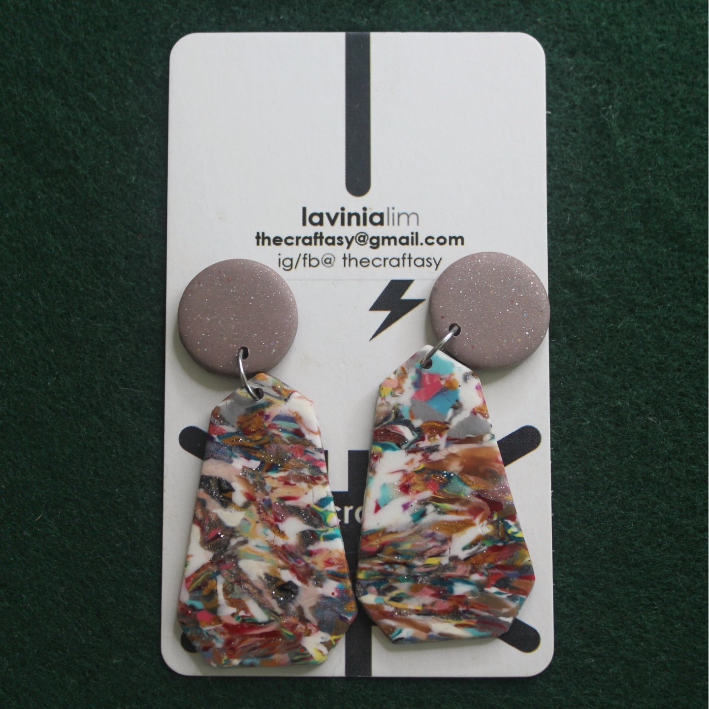 Polymerclay Earrings - Marbling Long Stud