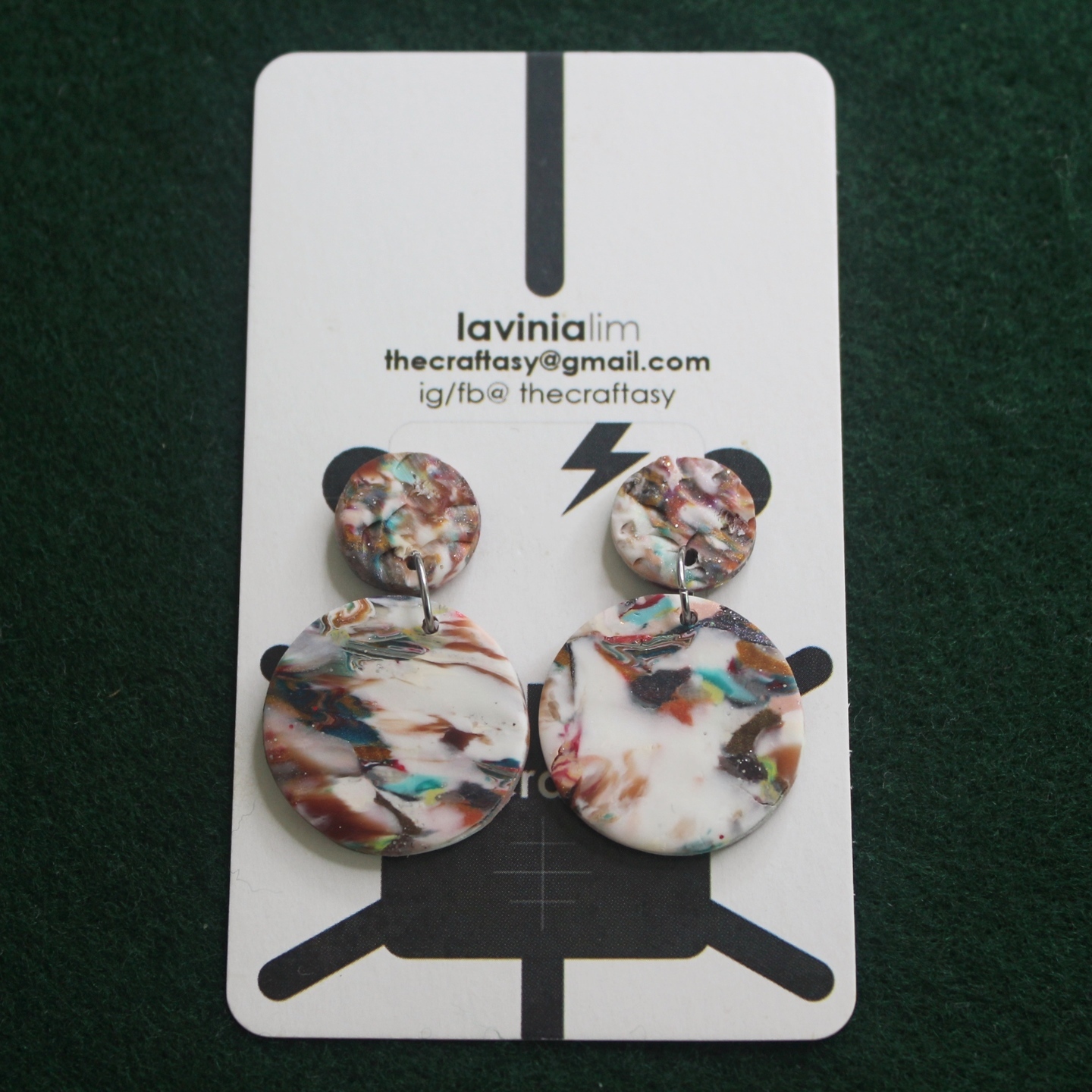 Polymerclay Earrings - Marbling Round Stud Semi-Medium Textured
