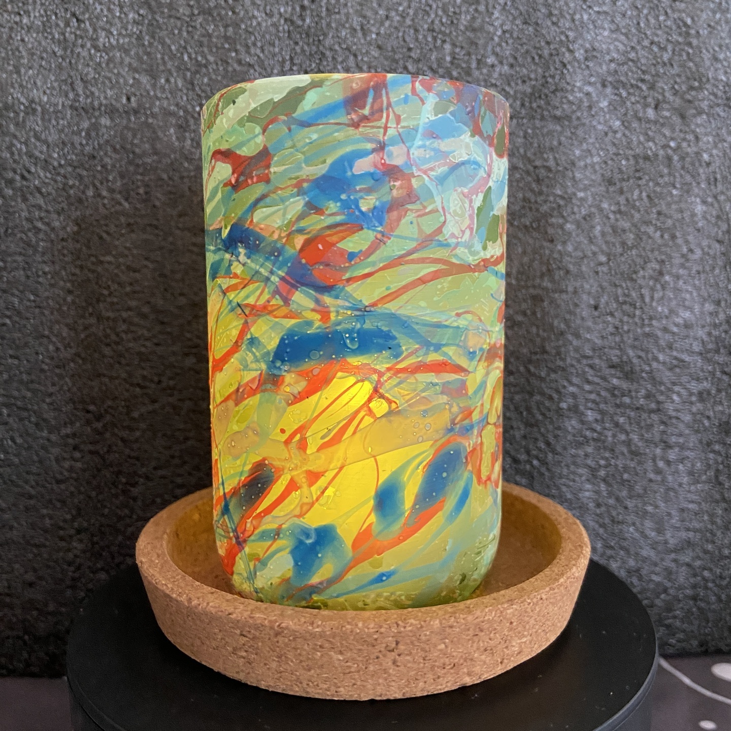 Repurposed glass vessel with marbling art, Medium No. 6