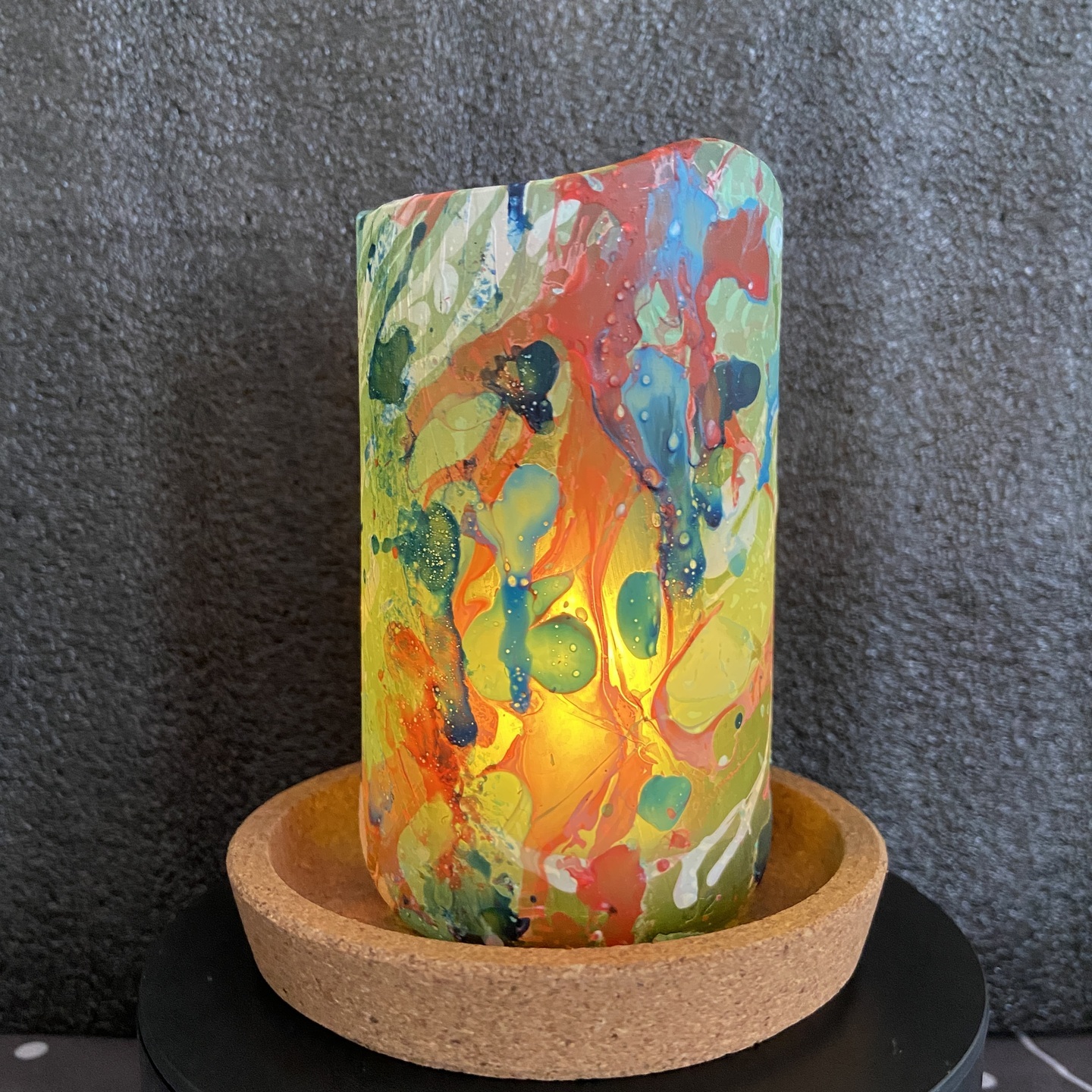 Repurposed glass vessel with marbling art, Medium No. 9
