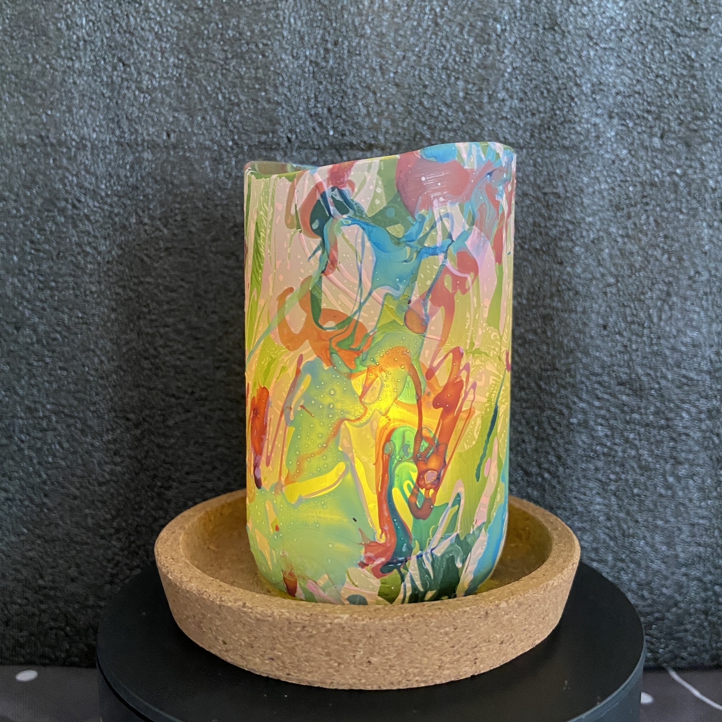 Repurposed glass vessel with marbling art, Medium No. 10
