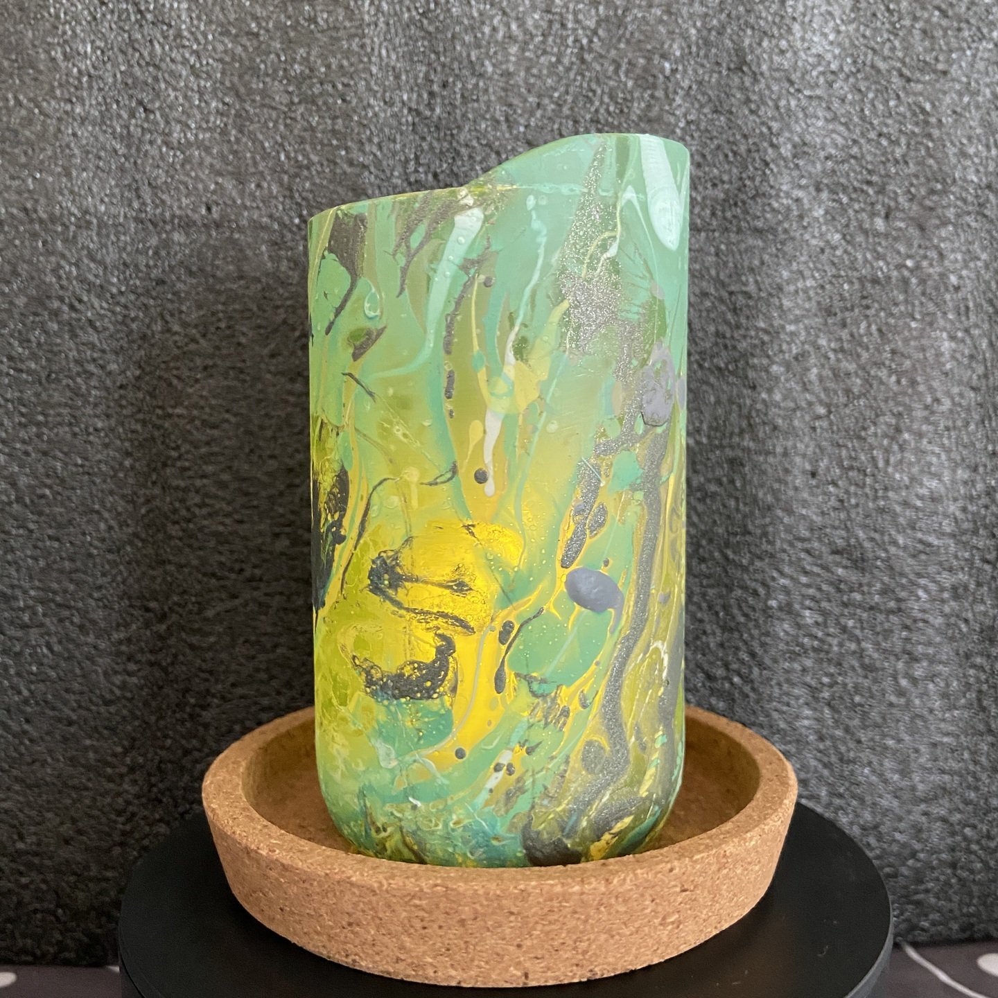 Repurposed glass vessel with marbling art, Medium No. 7
