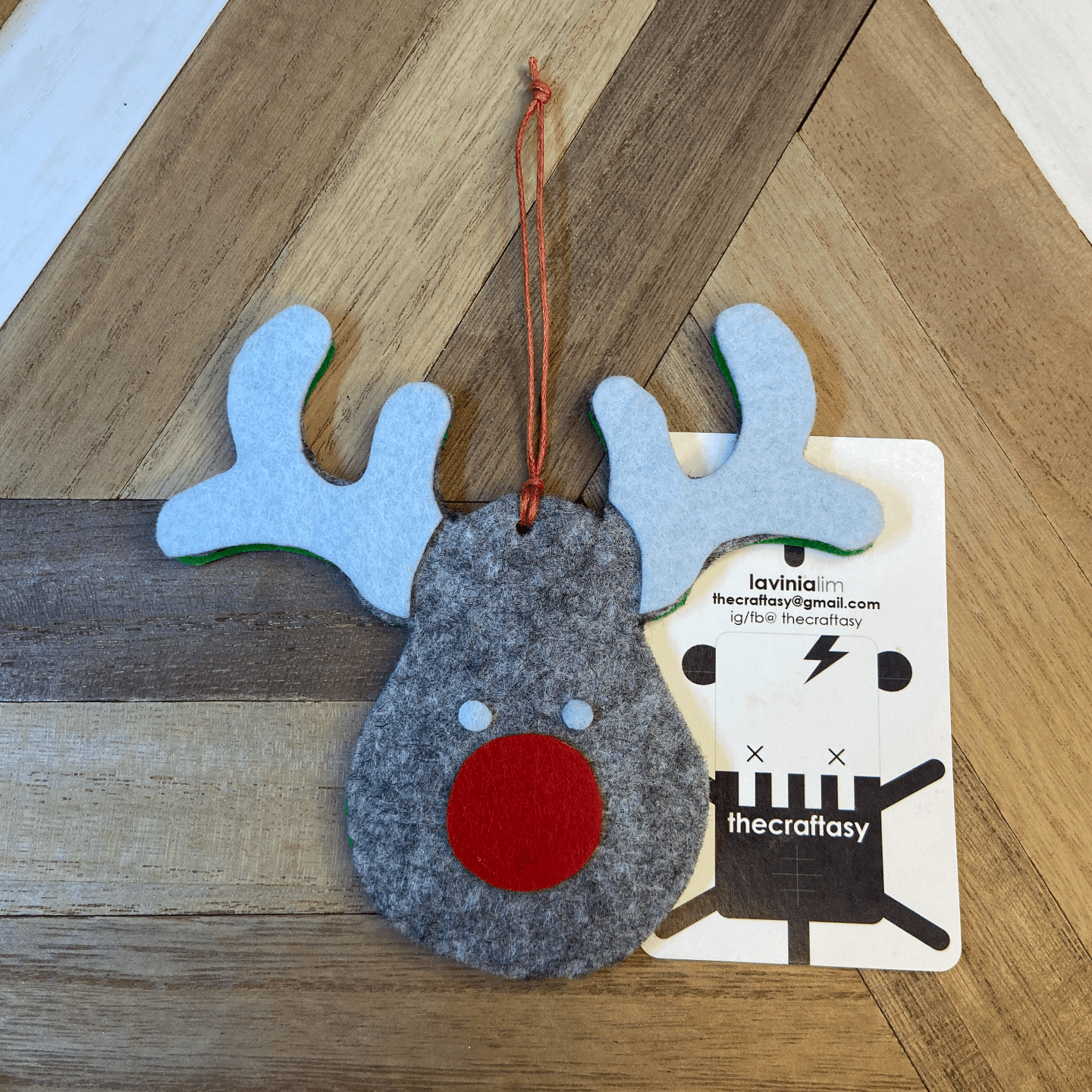 Christmas Ornaments Felt - Reindeer Head Grey, RedWhite