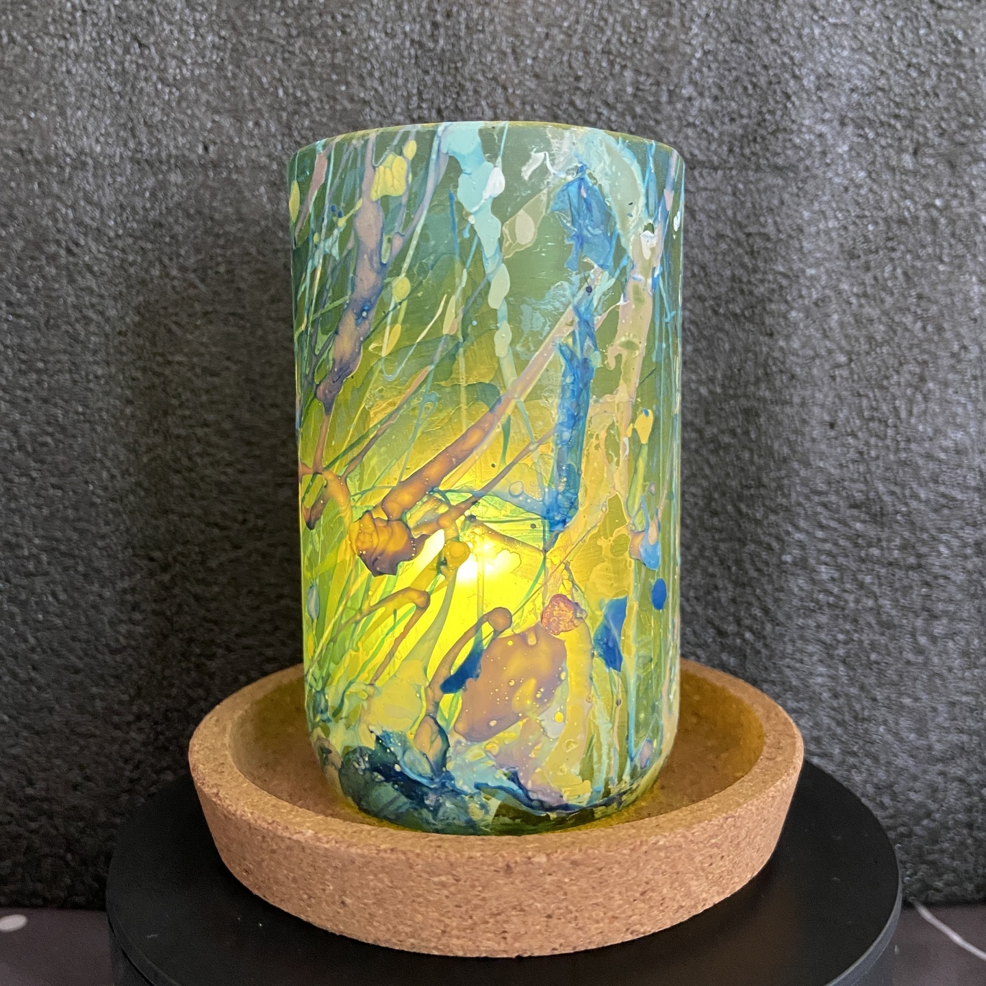 Repurposed glass vessel with marbling art, Medium No. 4