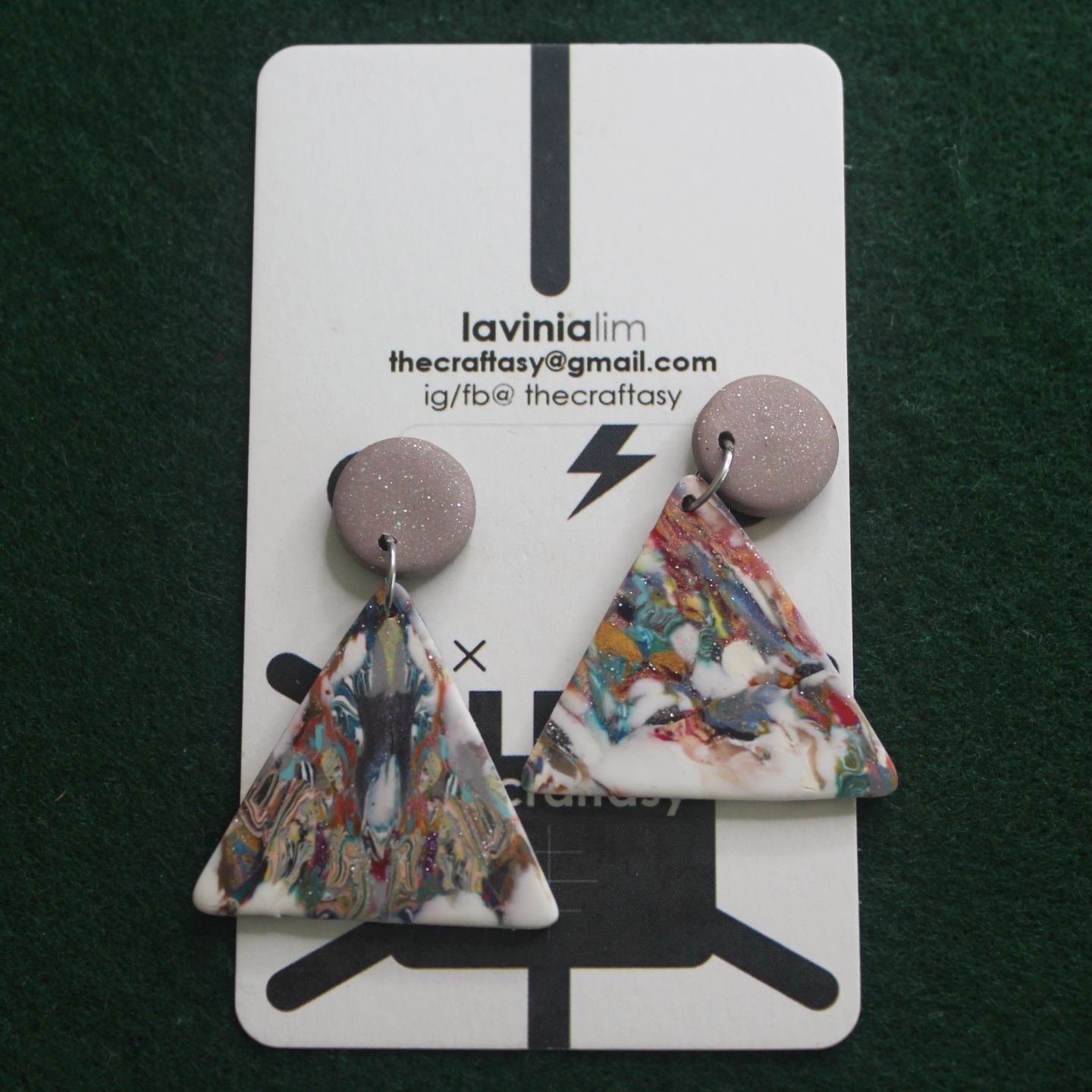 Polymerclay Earrings - Marbling Triangle Stud