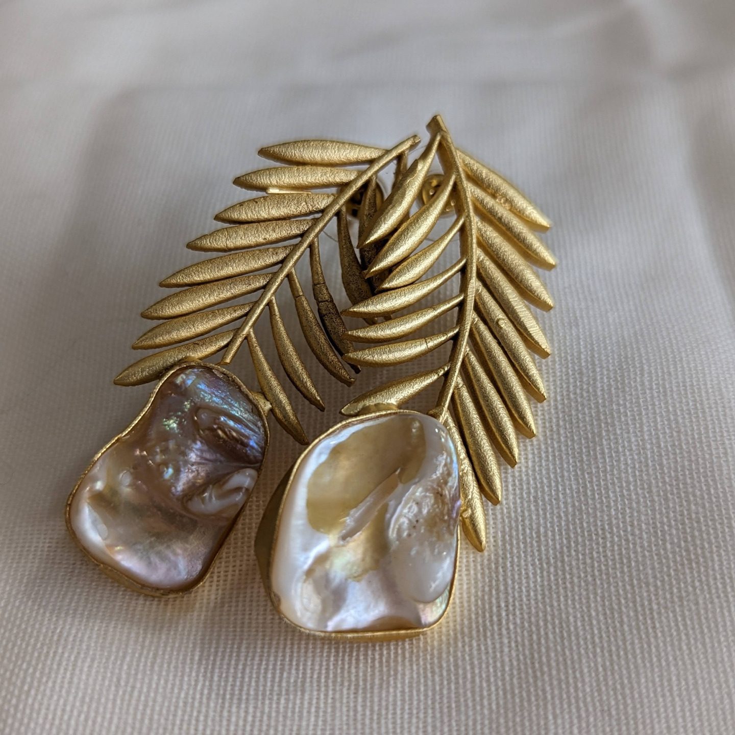Leafy Milky Stone Brass Earrings