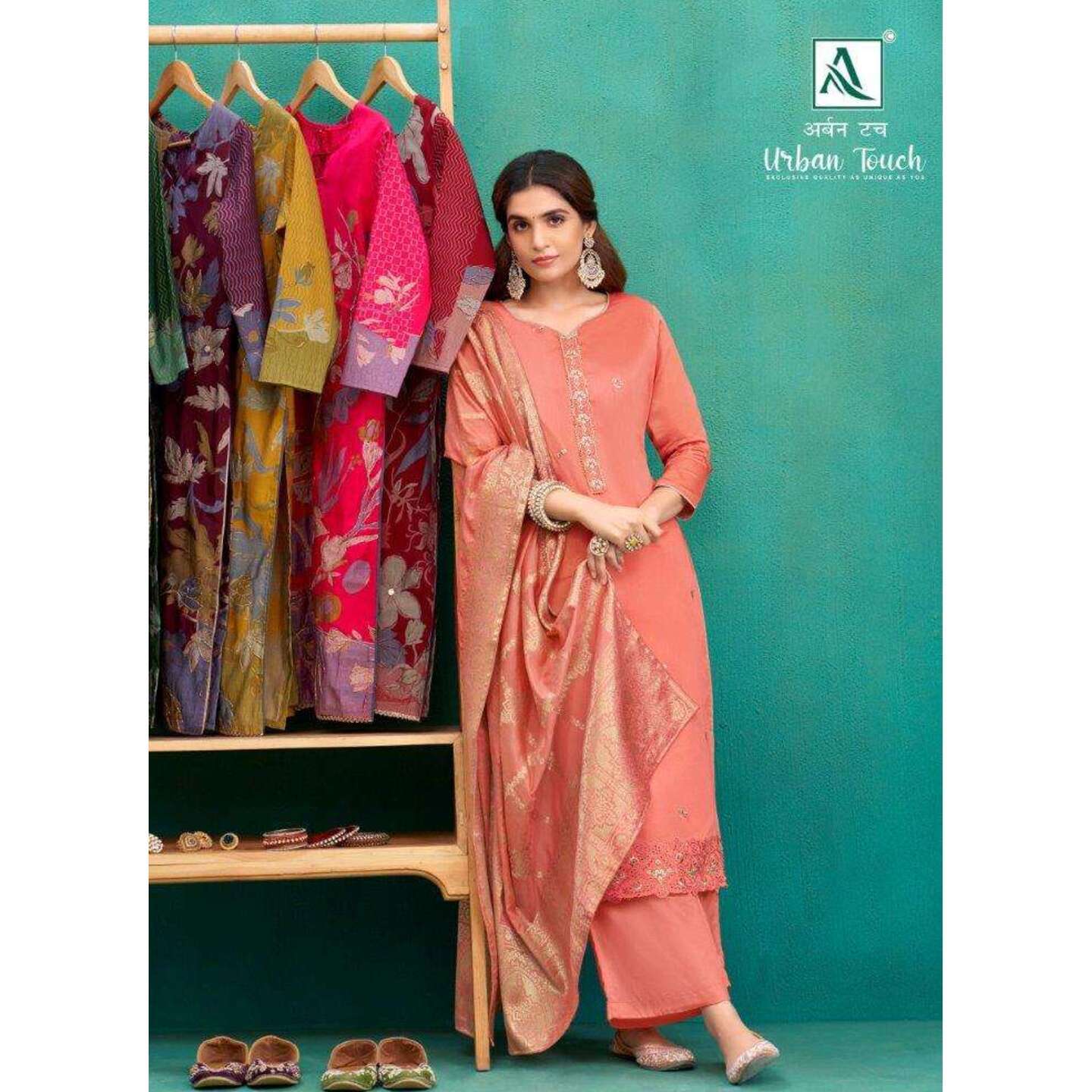 Urban Touch - Pakistani Style Jam Cotton Suit - Peach Orange