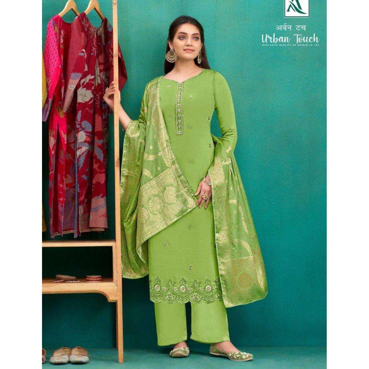  Urban Touch - Pakistani Style Jam Cotton Suit - Pista green