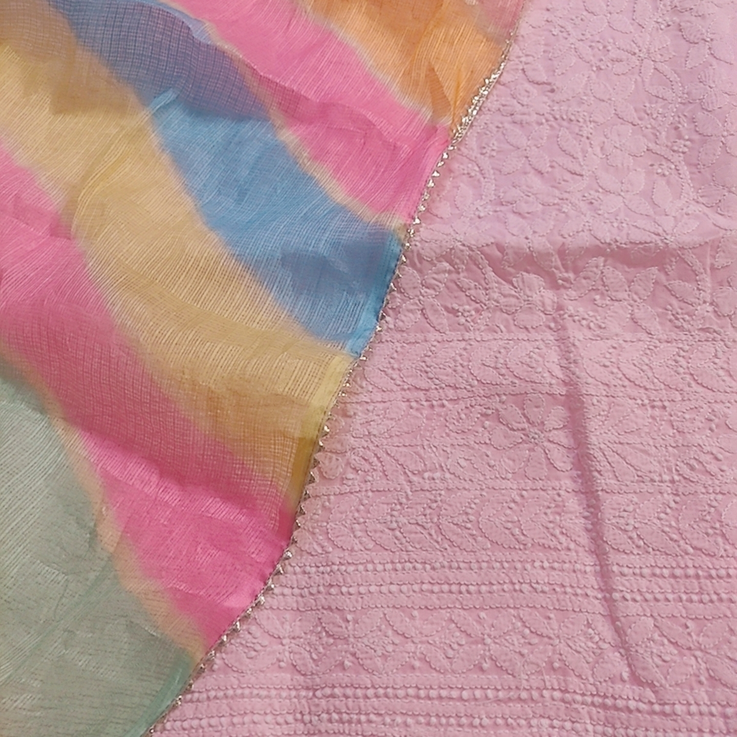 Pure Cotton Luckhnowi kurta with Kota satrangi Dupatta