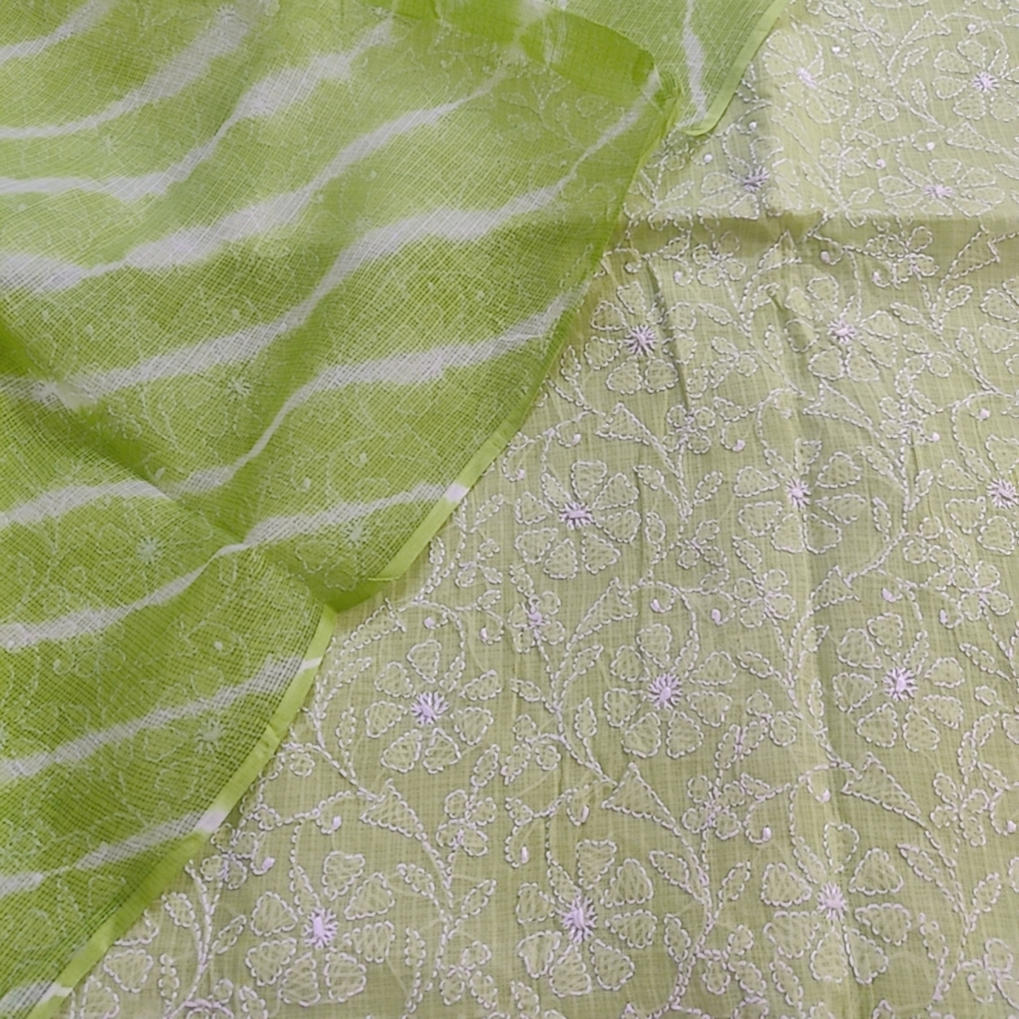 Pure kota Luckhnowi kurta with kota leheria Dupatta