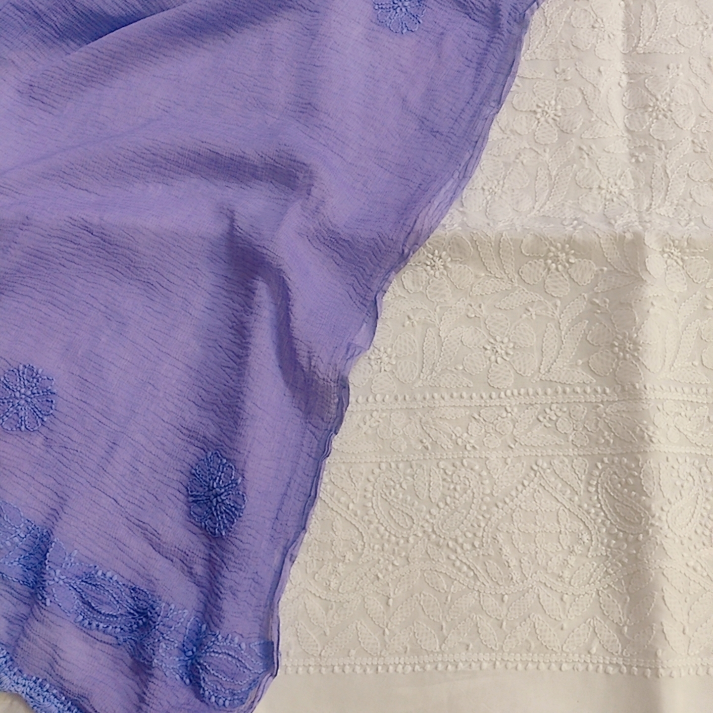 Pure Cotton Luckhnowi kurta with Shiffon Chickenkari Dupatta