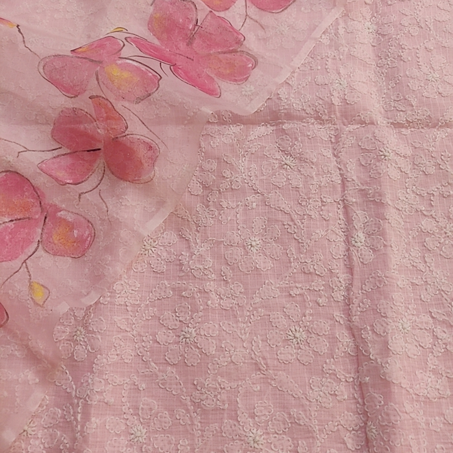 Pure kota Luckhnowi kurta with Hand painted organza Dupatta