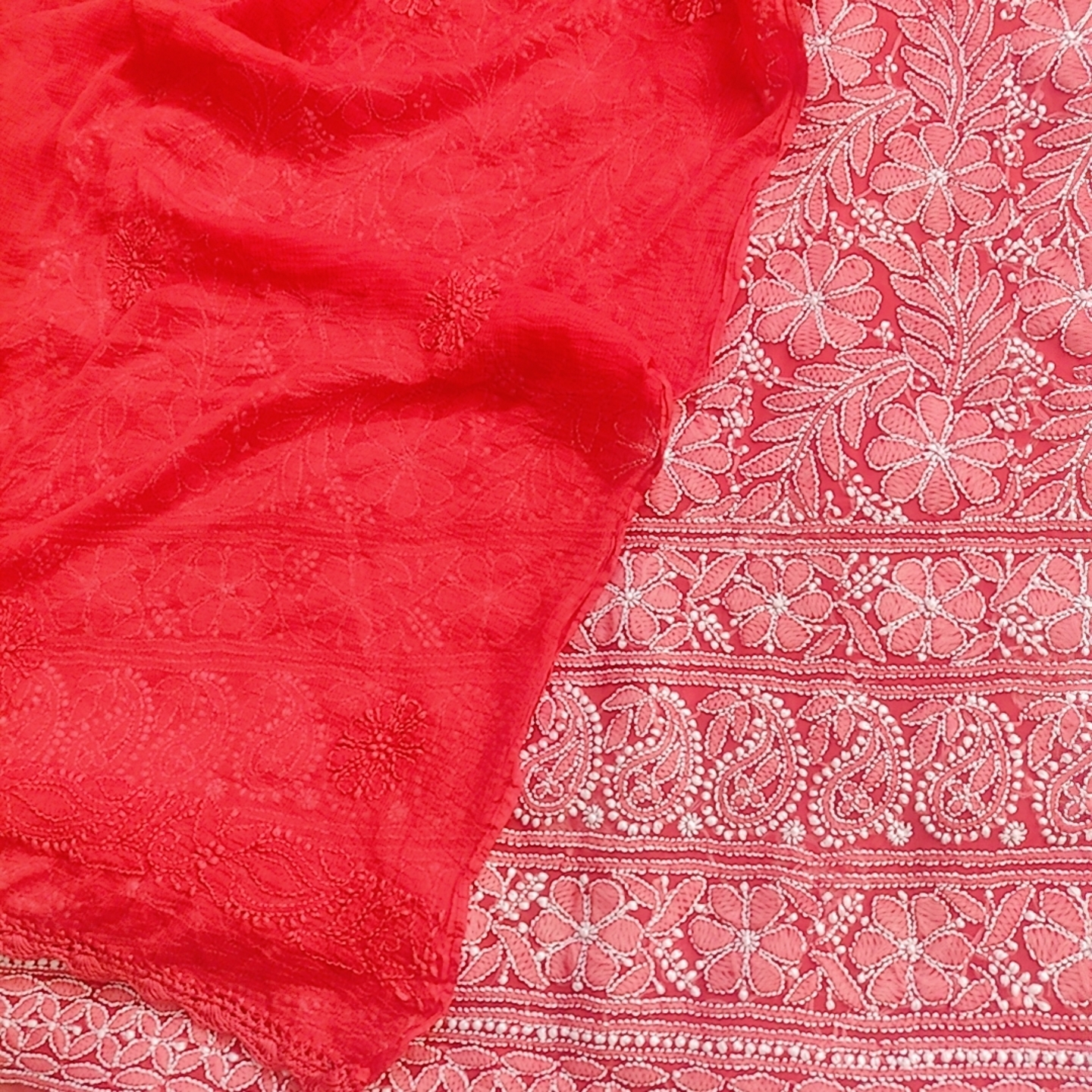 Georgette Kurta With Lukhnowi work with shiffon Dupatta