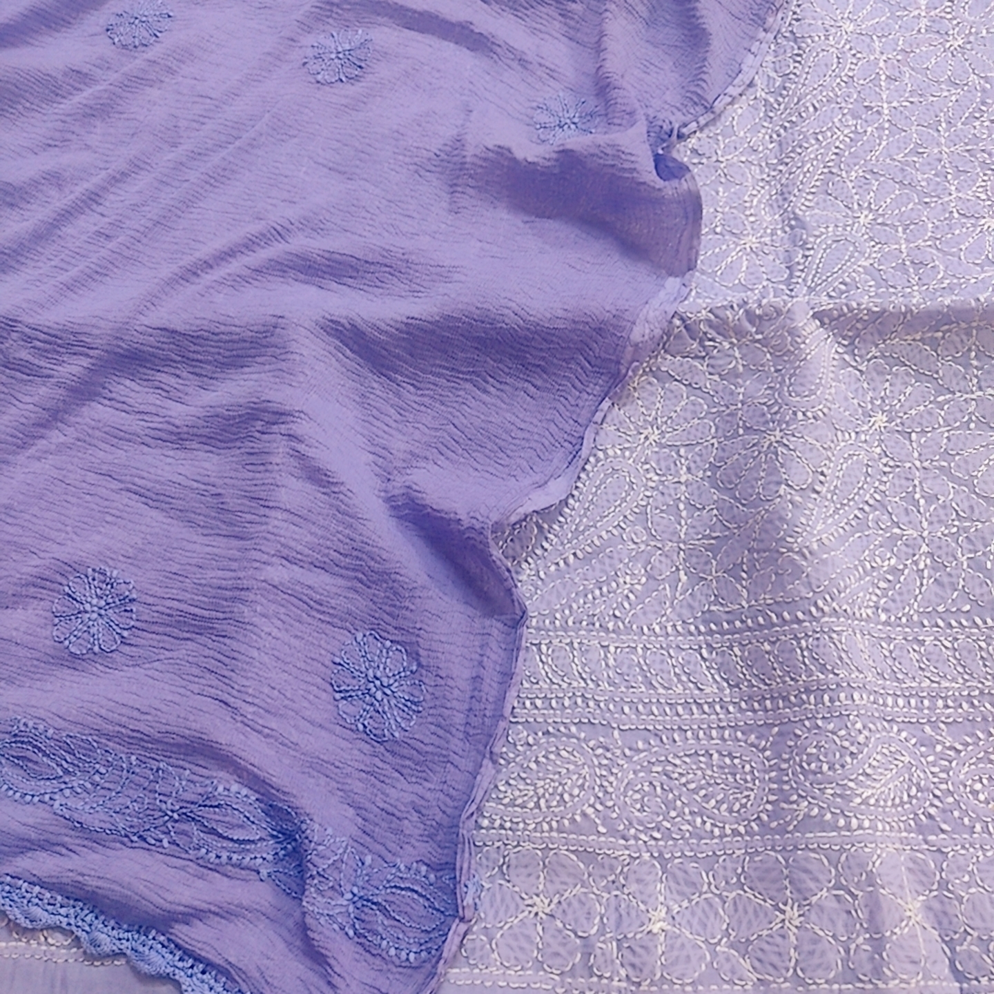Pure Cotton Luckhnowi kurta with Shiffon Chickenkari Dupatta