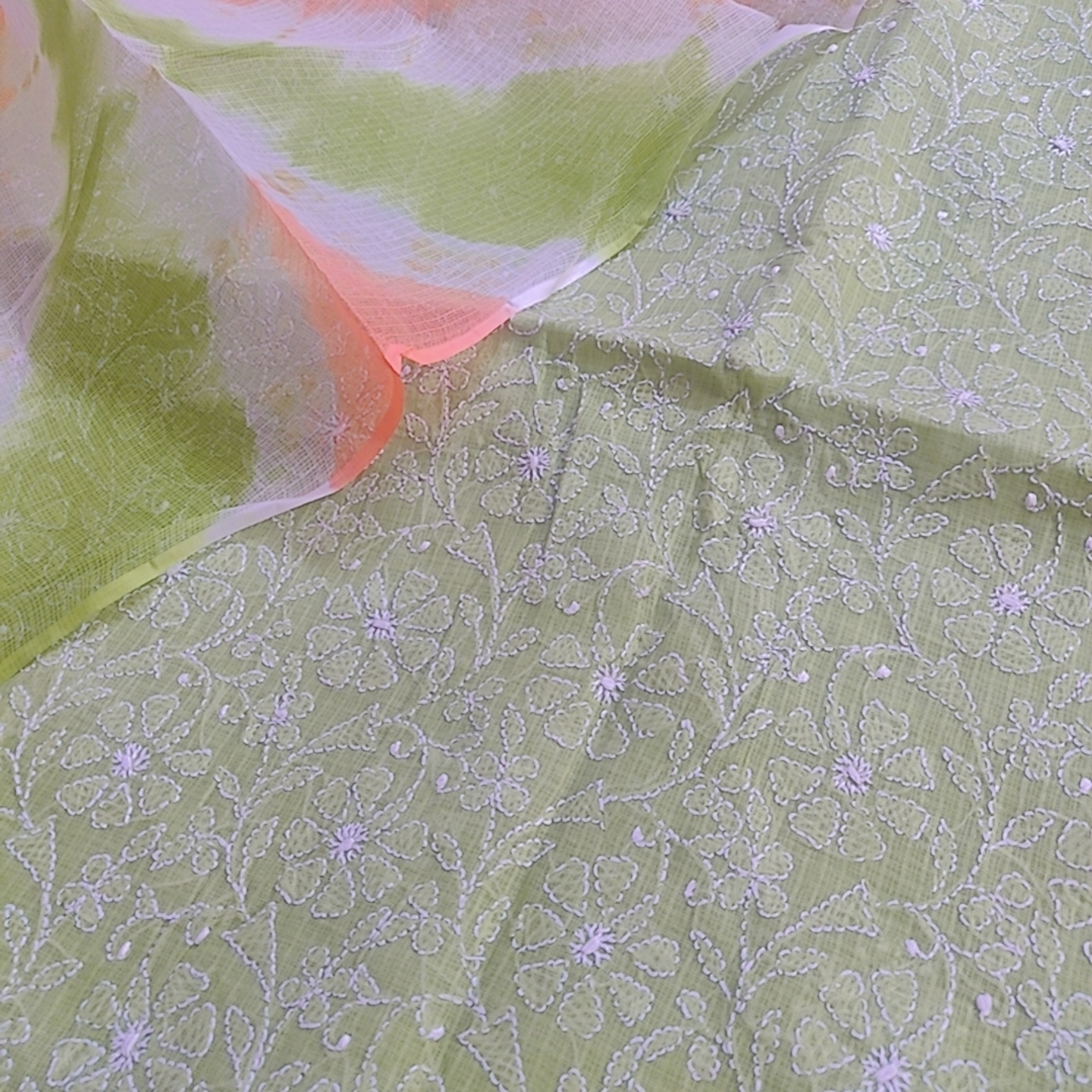 Pure Cotton Luckhnowi kurta with Shiffon Chickenkari Dupatta