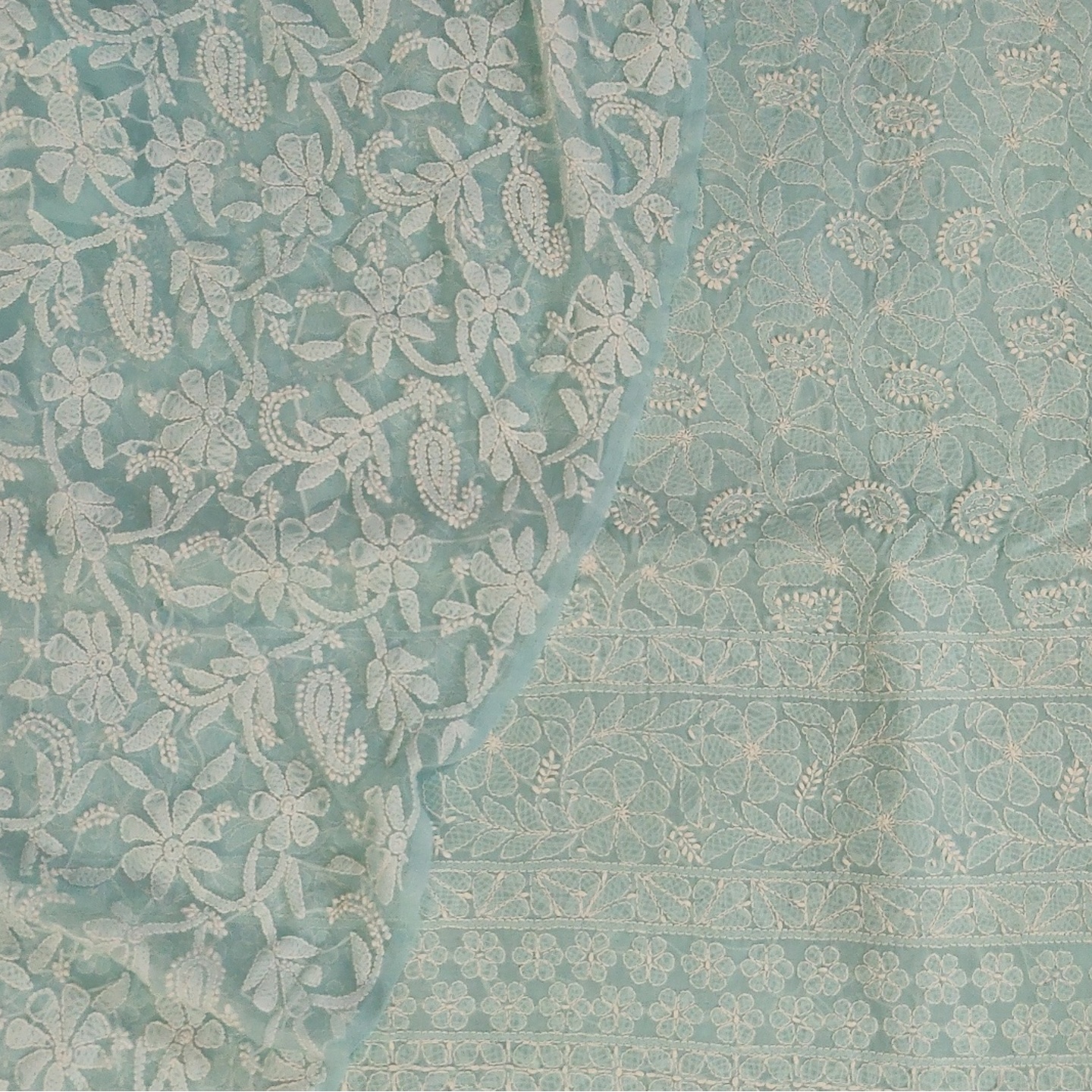 chikan kurta with georgette dupatta (Aqua blue)