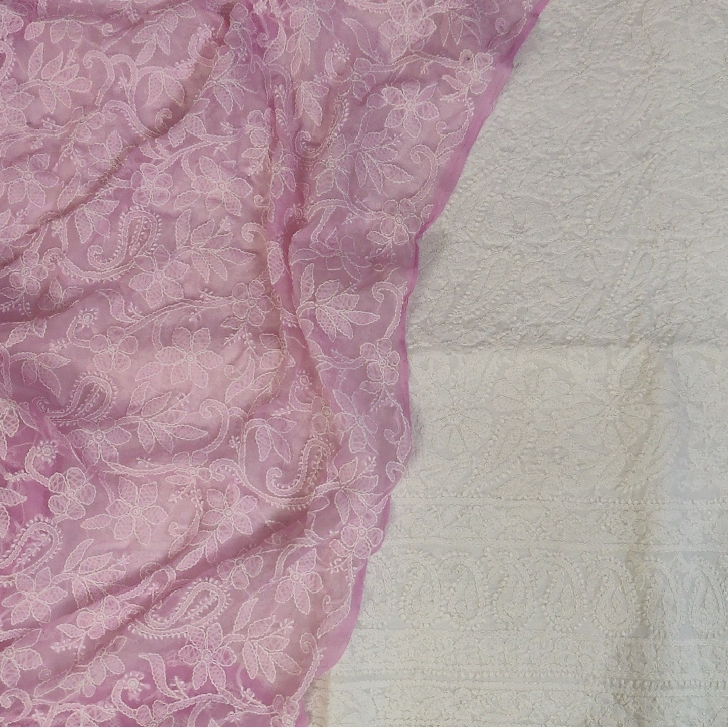 chikan kurta with georgette dupatta white