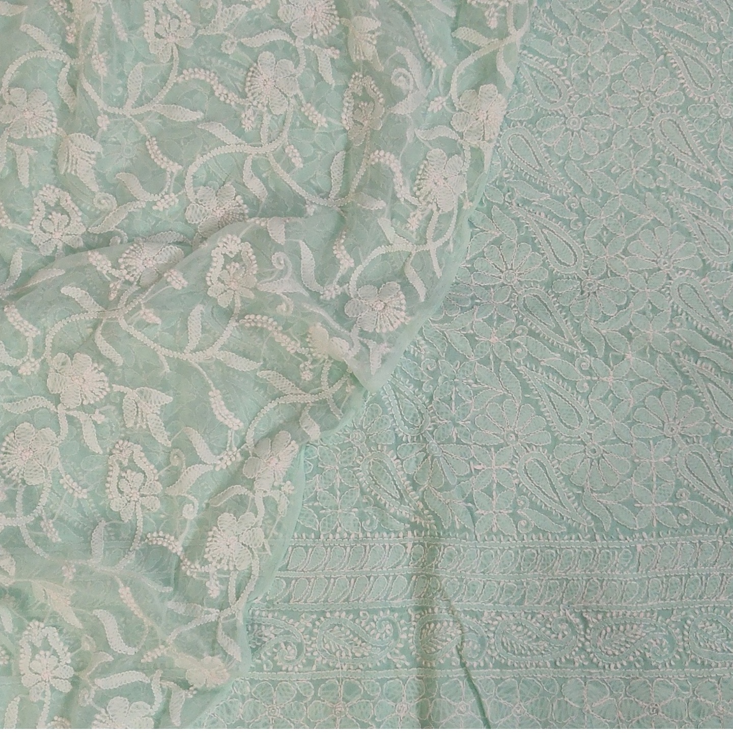 chikan kurta with georgette dupatta Aqua blue