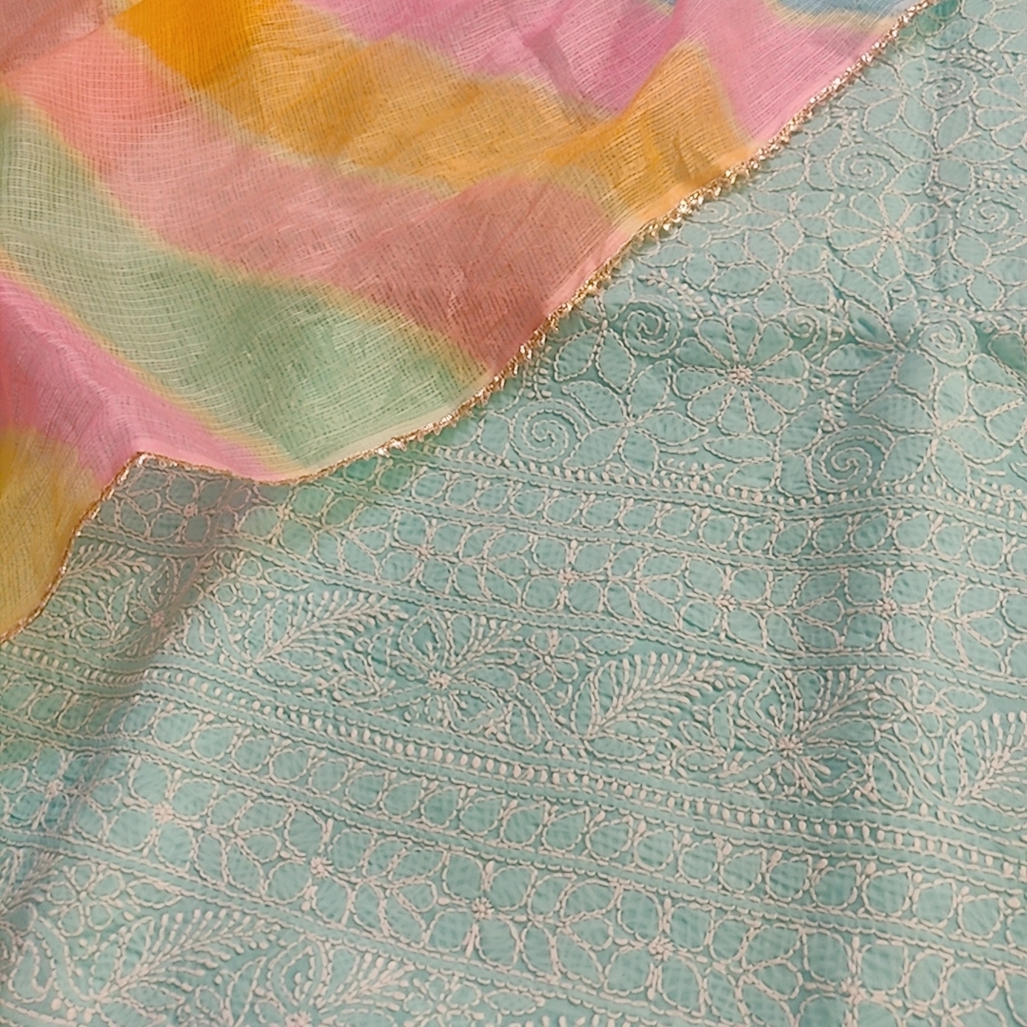 Pure Cotton Luckhnowi kurta with kota Satrangi Dupatta